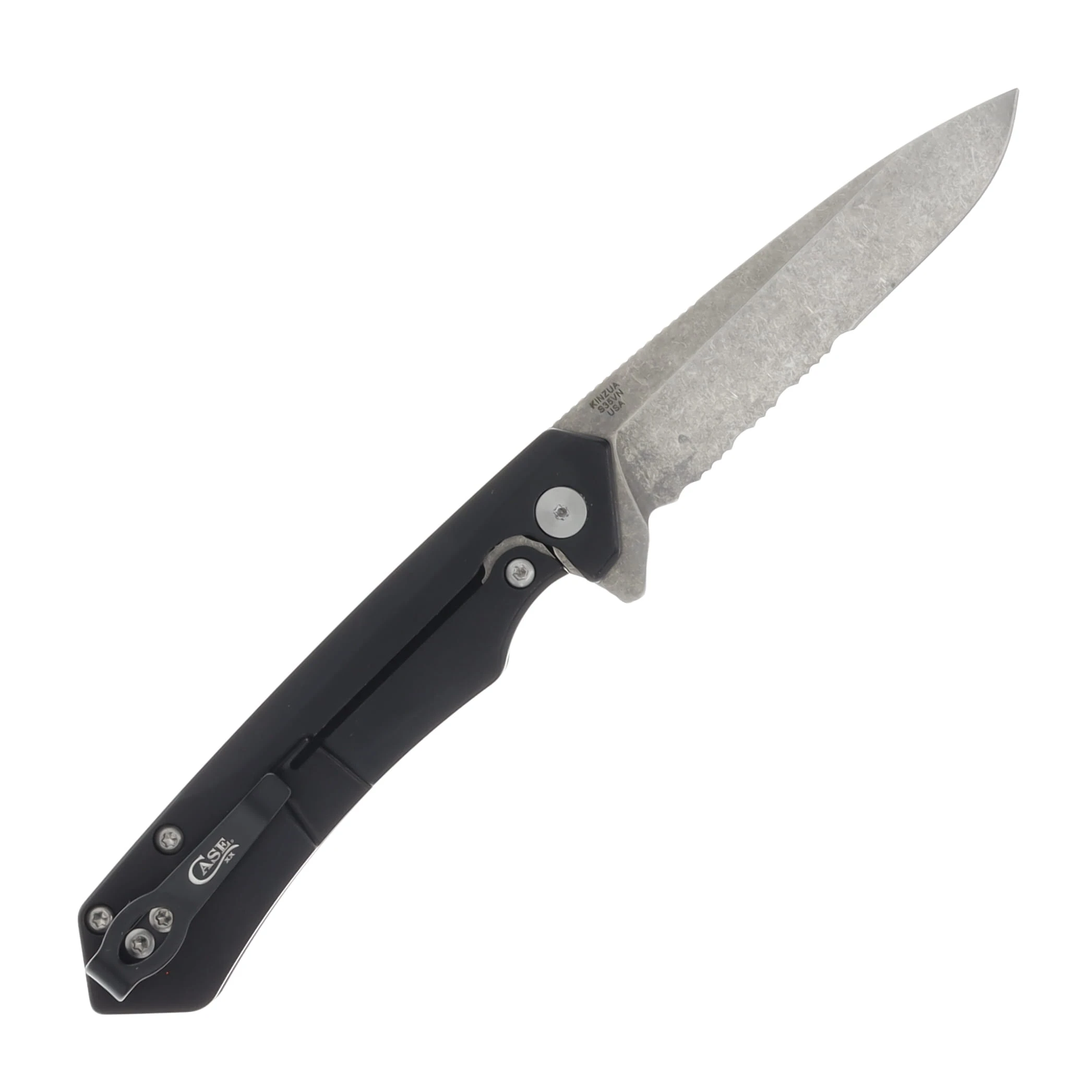 Case Kinzua Black Anodized Al 3.4in Part Serrated Spear Point Blade CA64633 View 2