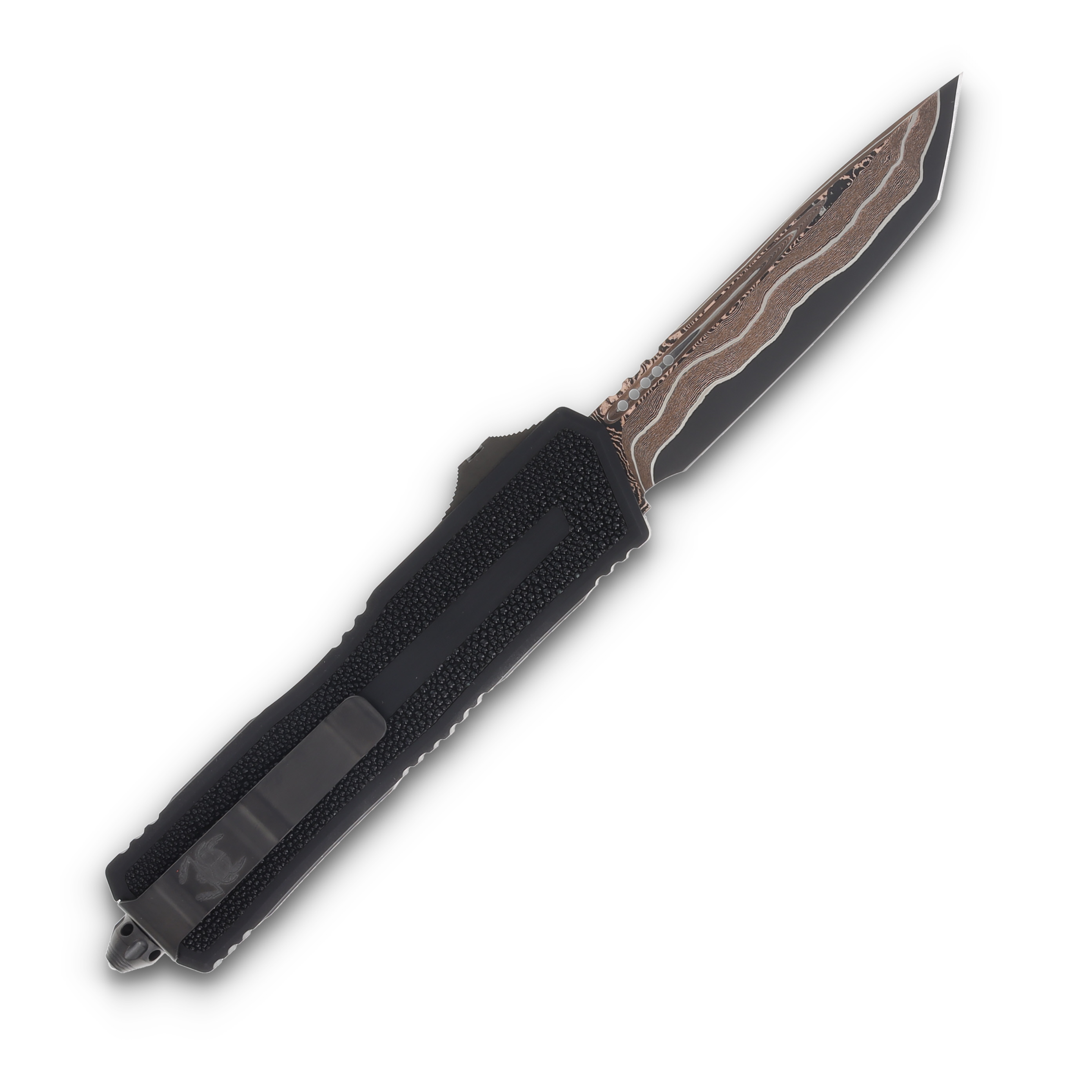 Microtech Scarab II Gen III - Tanto Edge Marfione Select Baker Forge Coppermai Damascus Hefted Alloy w/ Stingray Inlay DLC Hard Cut Stainless AUMT127916MS2 View 2