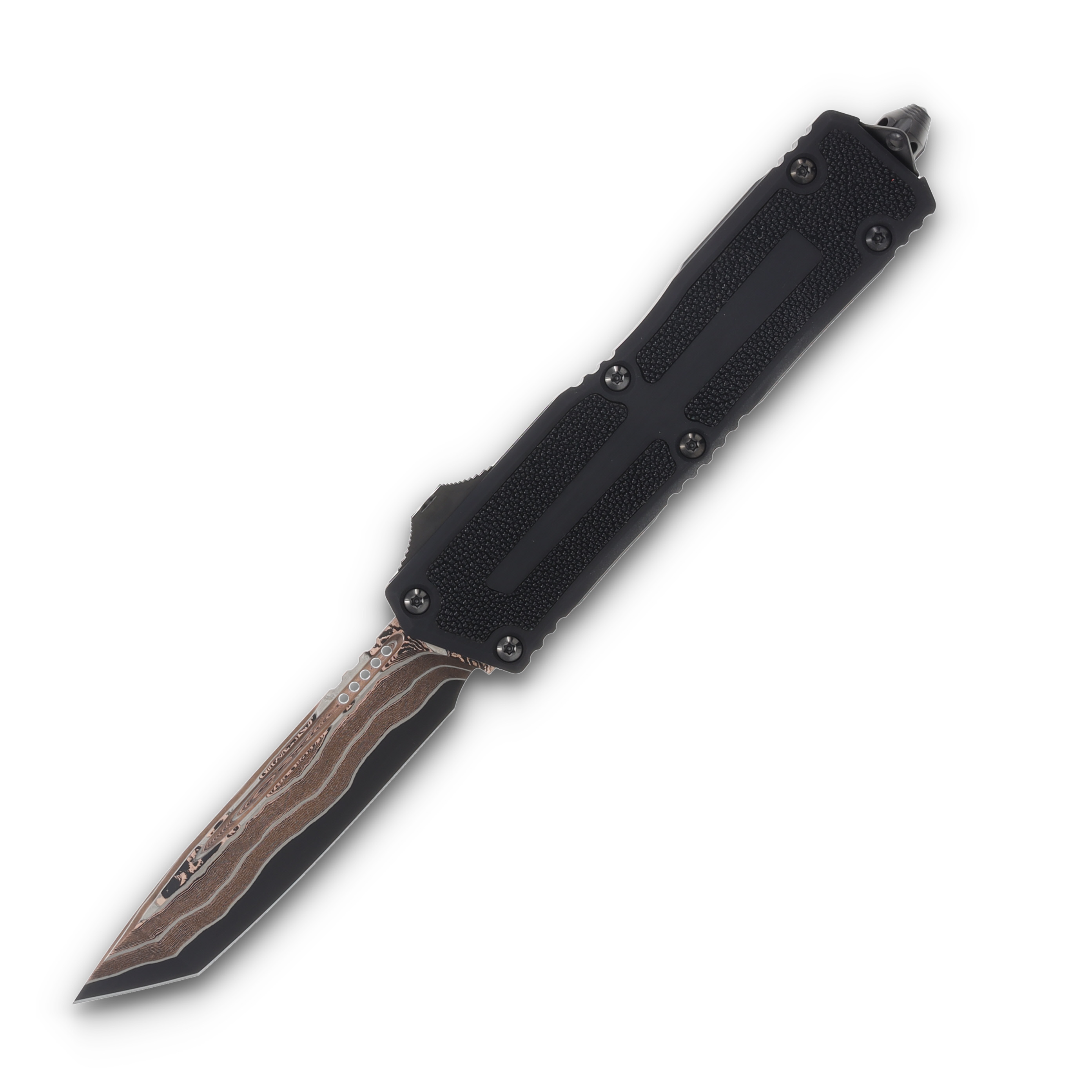 Microtech Scarab II Gen III - Tanto Edge Marfione Select Baker Forge Coppermai Damascus Hefted Alloy w/ Stingray Inlay DLC Hard Cut Stainless AUMT127916MS2 View 1