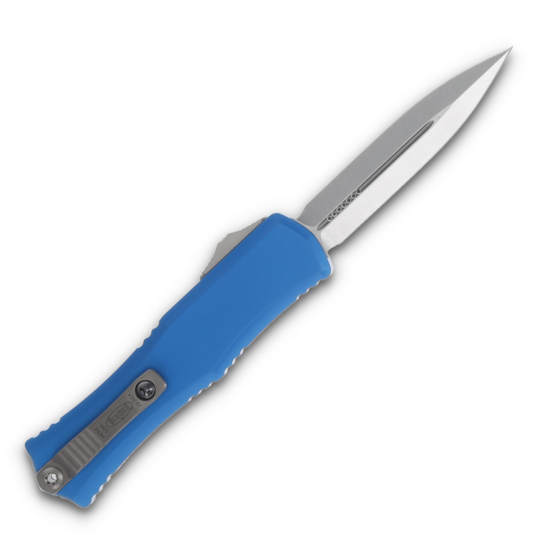 Microtech Knives Hera II Mini D/E OTF Auto Blue 3in Stonewash Dagger AUMT1702M10BL View 2