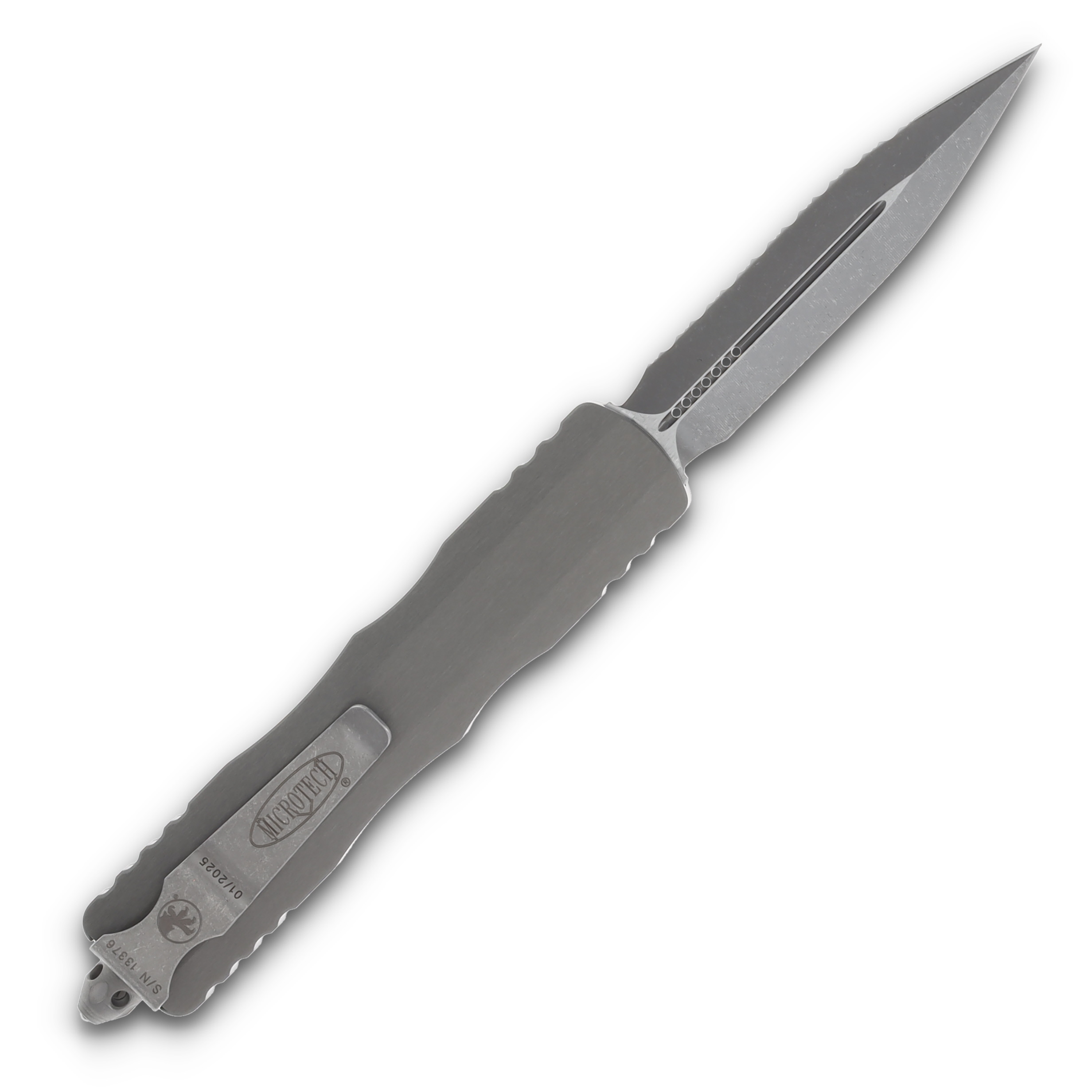 Microtech Dirac Delta D/E Apocalyptic Full Serrated Natural Clear AUMT22712APNC View 2