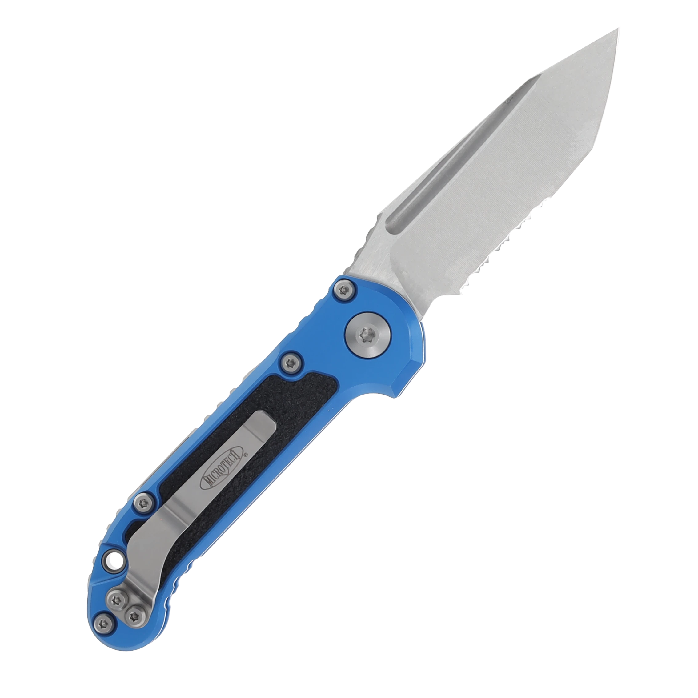 Microtech LUDT Gen III Blue Auto Knife 3.5in P/S Stonewash Tanto Blade AUMT113611BL View 2