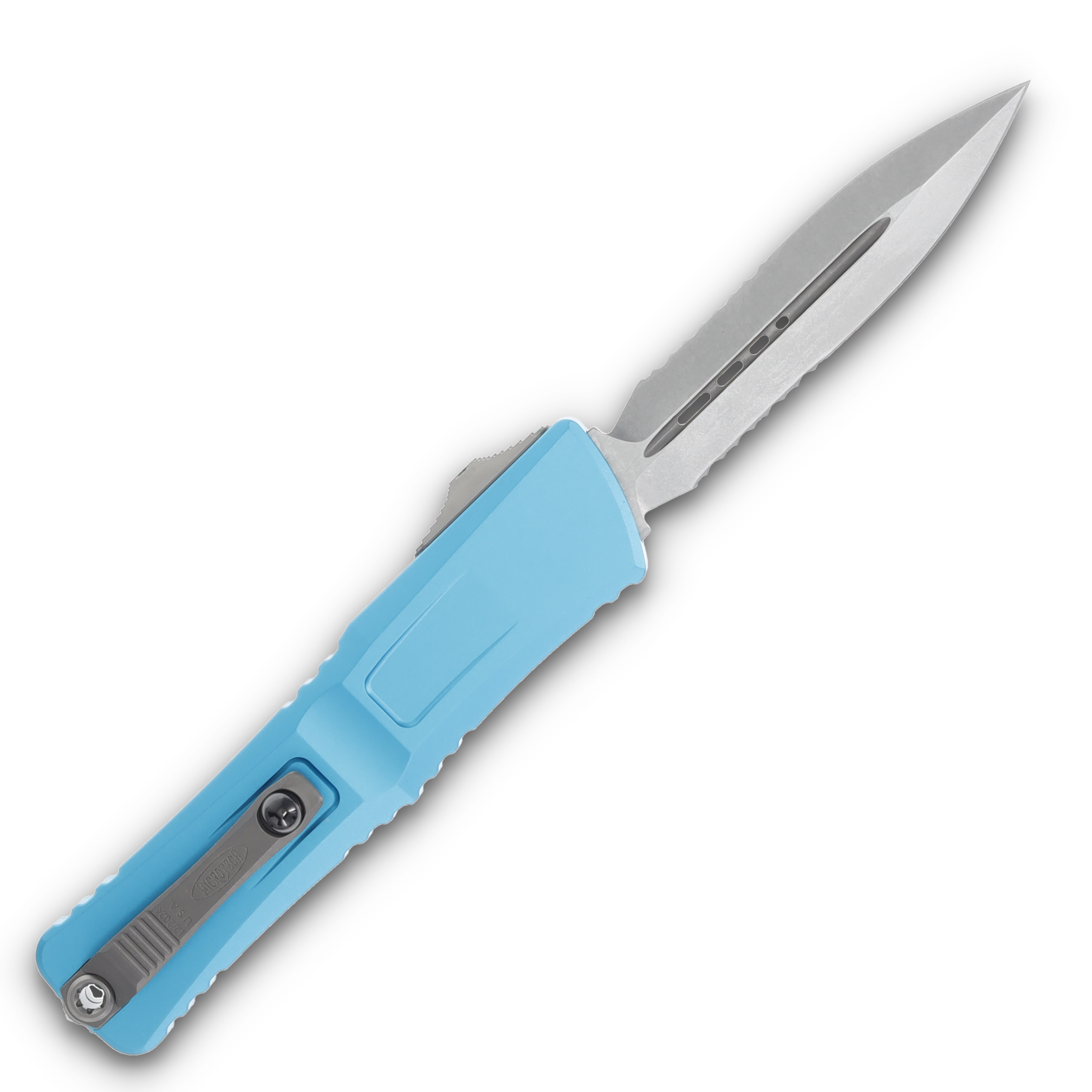 Microtech Combat Troodon Gen III D/E OTF Turquoise 4.0in SW Part Serrated Dagger AUMT114211TQ View 2
