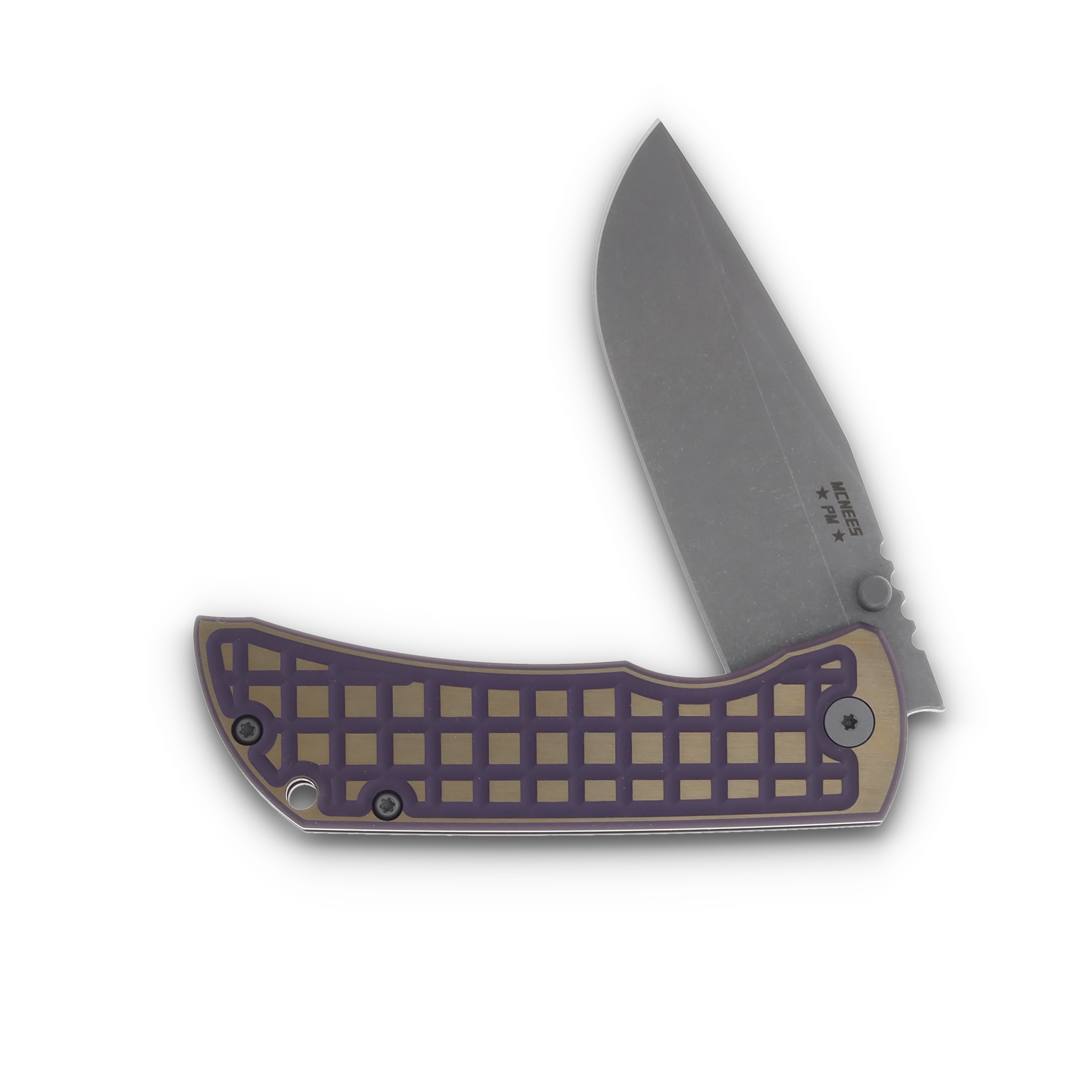 McNee's SMKW Exclusive MAC2 3.5 Purple/Bronze 2 Tone Frag-Patterned Folding Knife MCNPMMAC235G2FPRPBRZ View 3