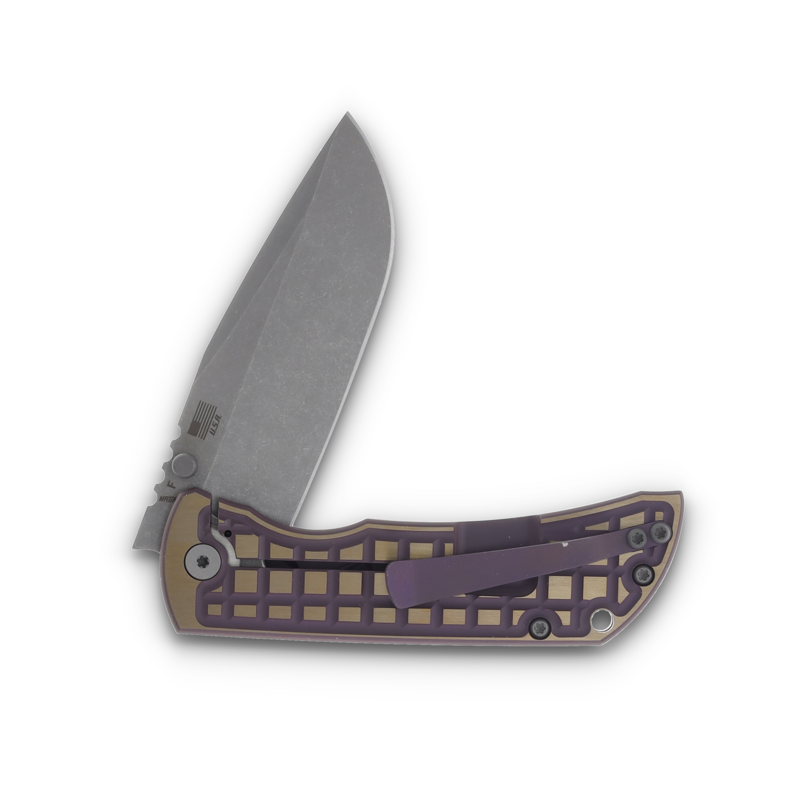 McNee's SMKW Exclusive MAC2 3.5 Purple/Bronze 2 Tone Frag-Patterned Folding Knife MCNPMMAC235G2FPRPBRZ View 4