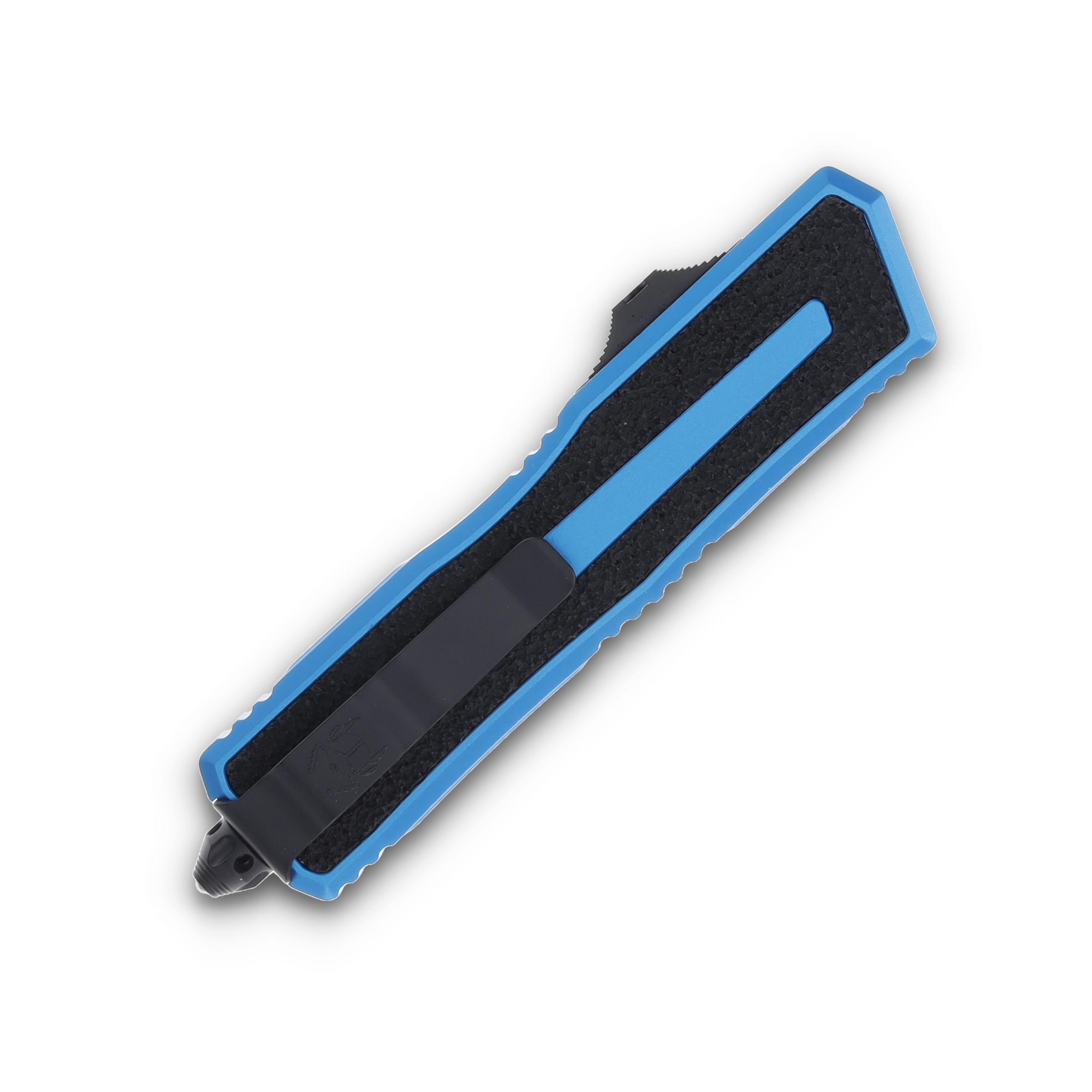 Microtech Scarab II Gen III OTF Blue 3.88in Partial Serrated Black Drop Point AUMT12782BL View 4