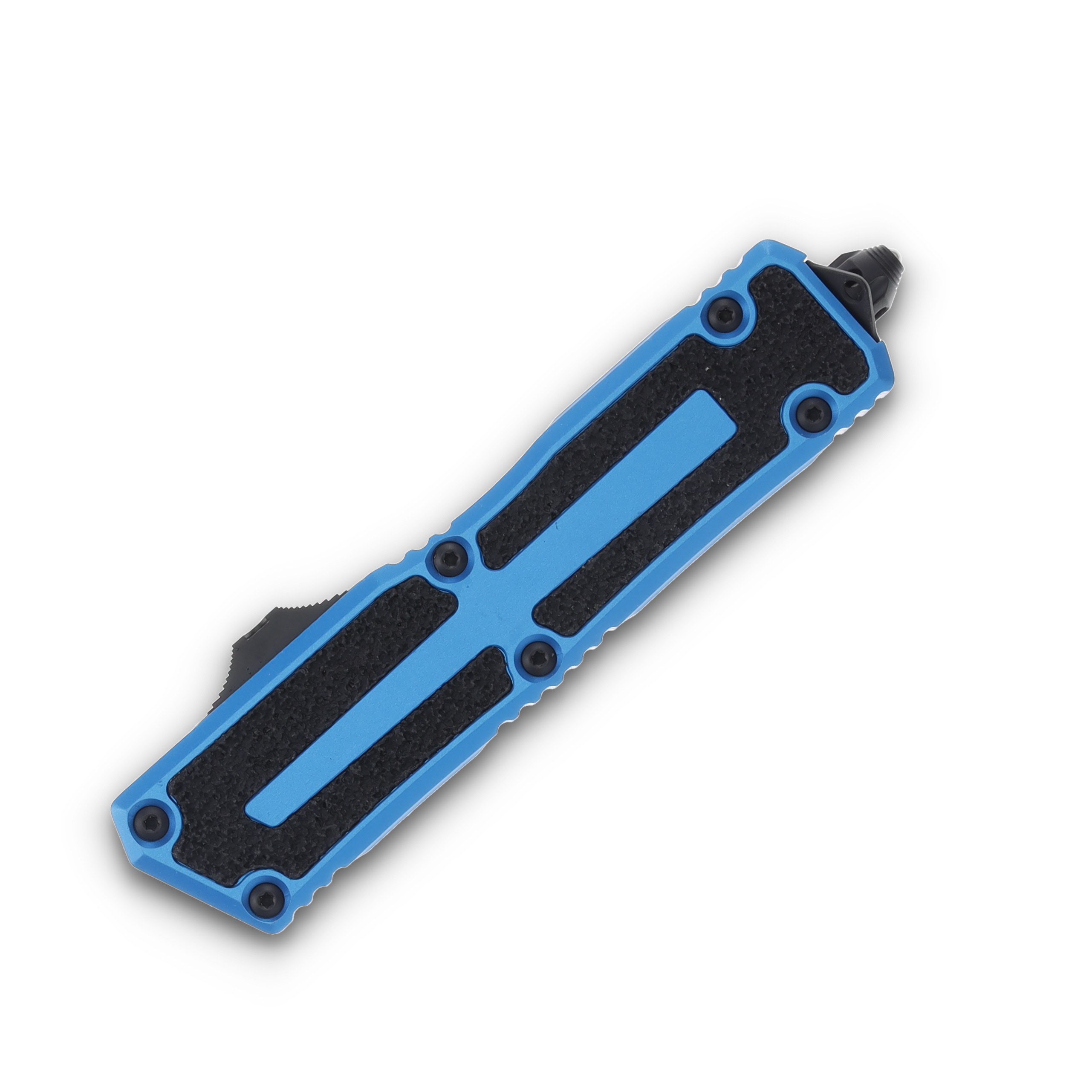 Microtech Scarab II Gen III OTF Blue 3.88in Partial Serrated Black Drop Point AUMT12782BL View 3
