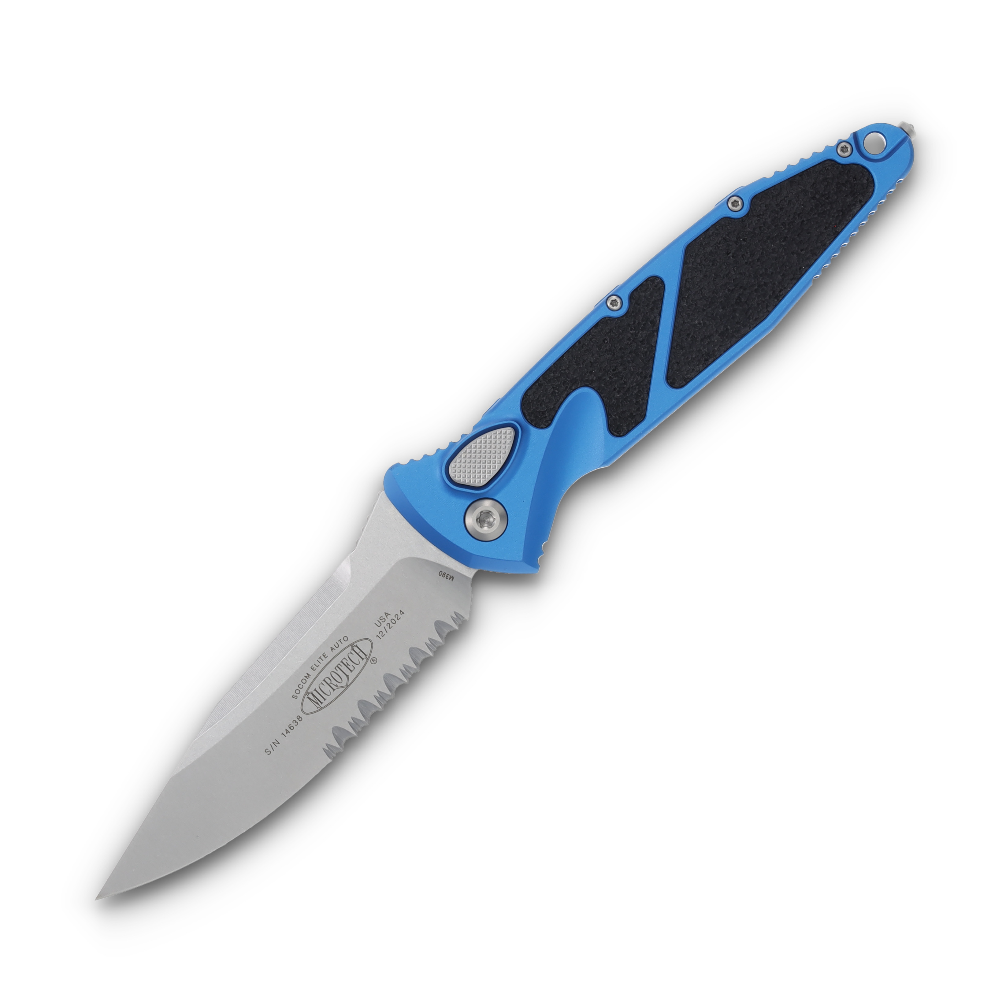 Microtech Socom Elite Auto Knife Blue 3.98in Stonewash PS Clip Point AUMT160A11BL View 1