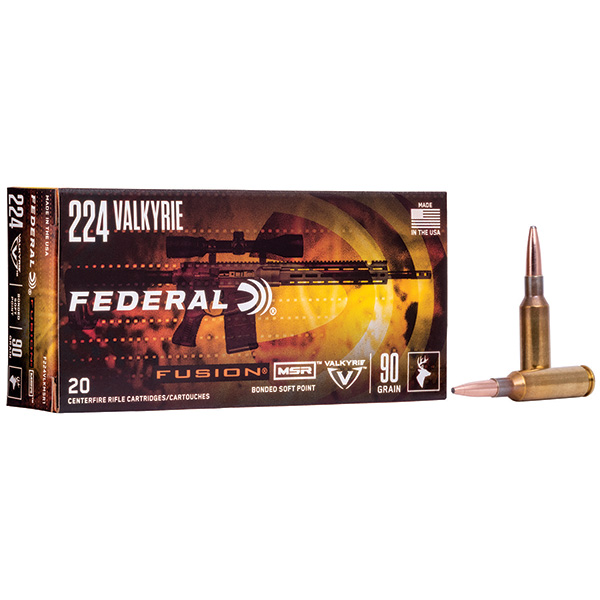 Federal Premium Fusion MSR 224 Valkyrie Rifle Ammunition 20 Rounds Brass Centerfire 90 Grain Spitzer BT Fusion MSR Bonded SP F224VLKMSR1 View 1