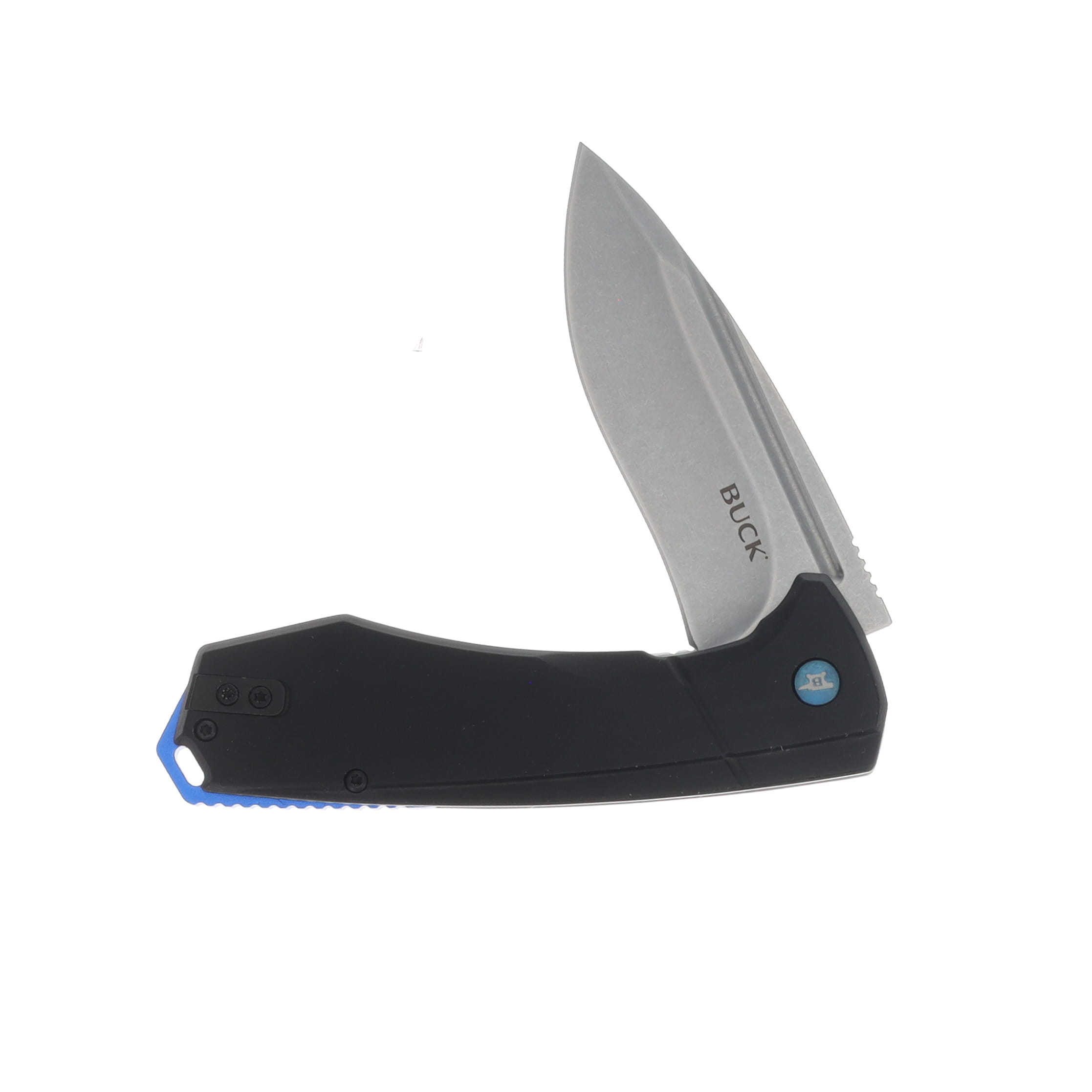 Buck Ruckus Blue and Black 3.5 Inch Plain Stonewash Drop Point Boxed BU14152 View 3
