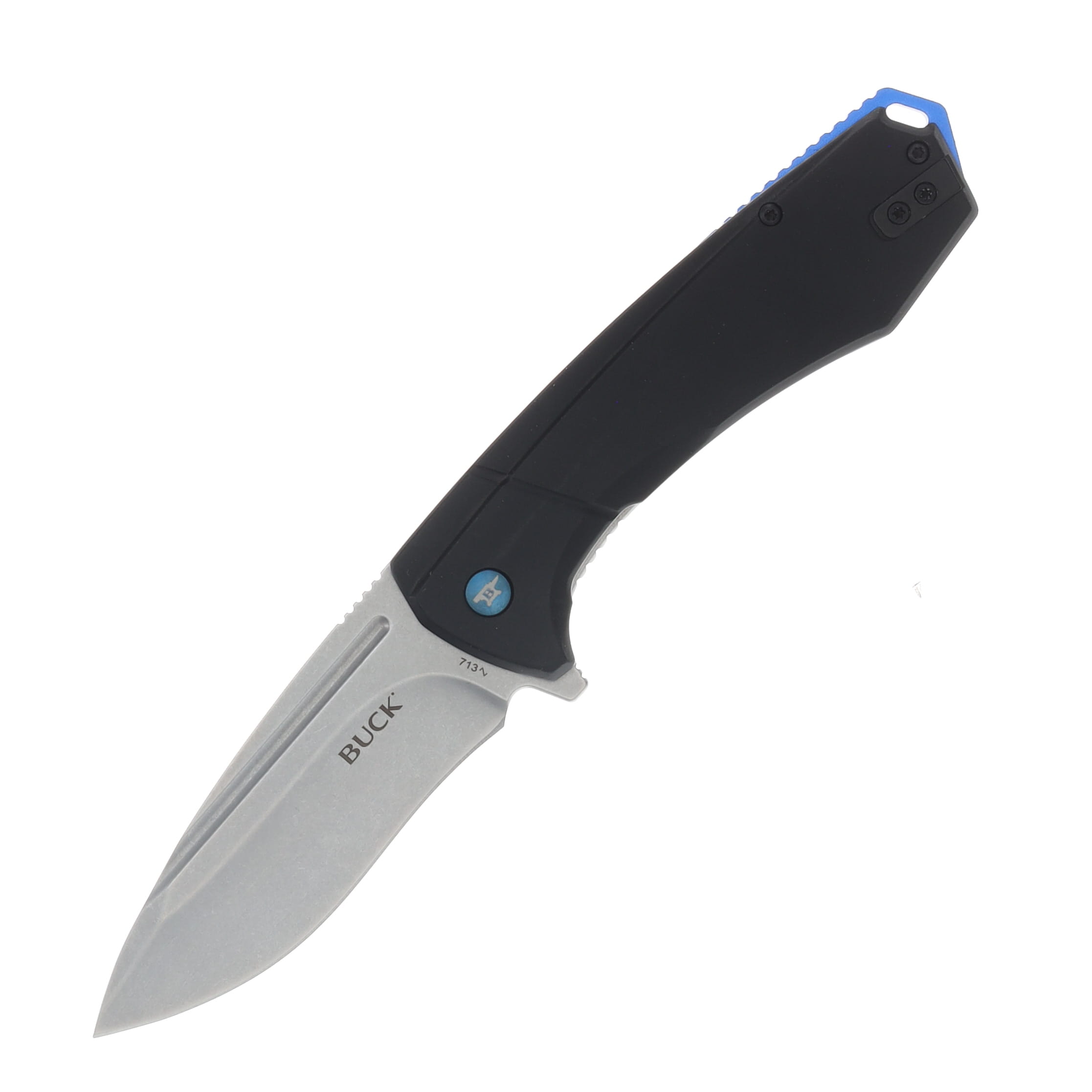 Buck Ruckus Blue and Black 3.5 Inch Plain Stonewash Drop Point Boxed BU14152 View 1