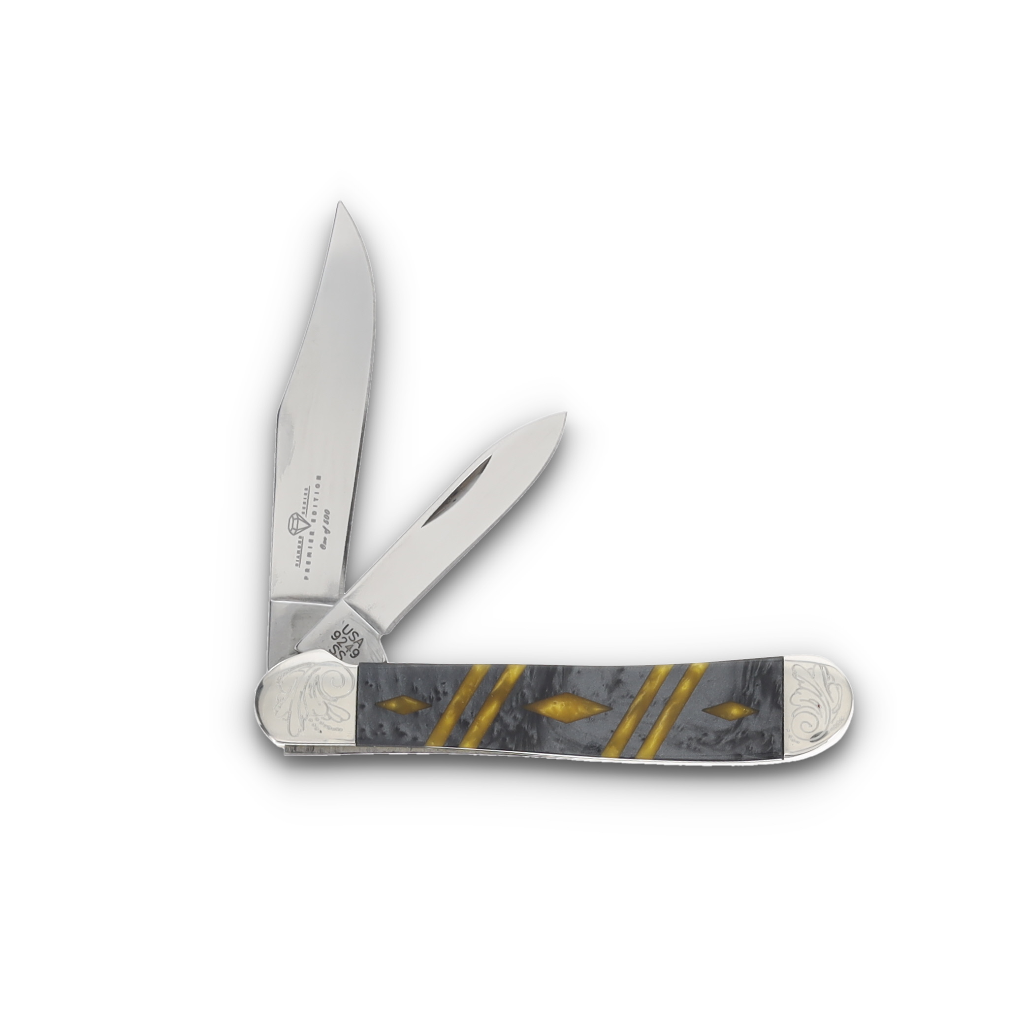Case XX Diamond Series Black and Gold Corelon Two-Blade Copperhead Engraved Bolsters CA9249BKPGD View 2