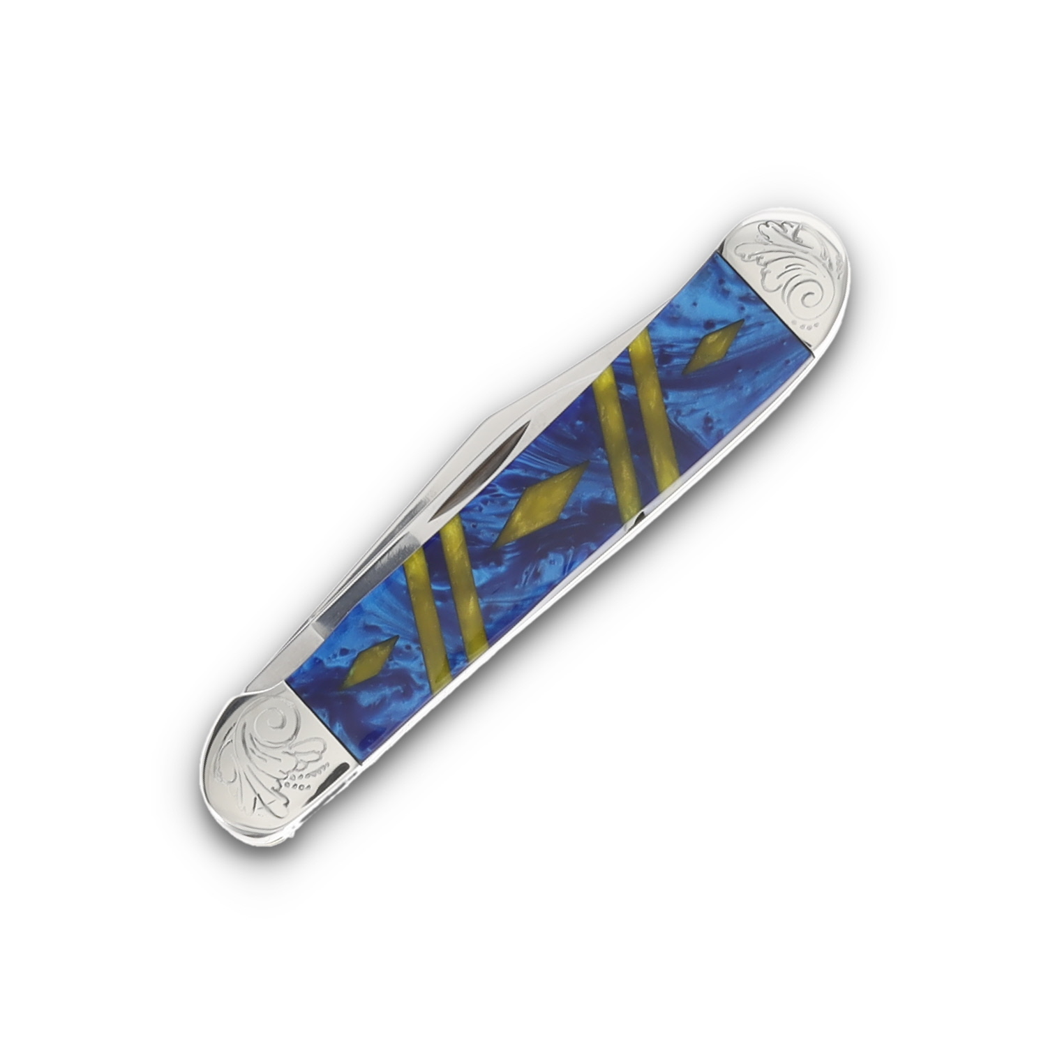 Case 2 Blade Copperhead Engraved Bolster Trapper Blue/Gold CA9249BLGDDE View 2