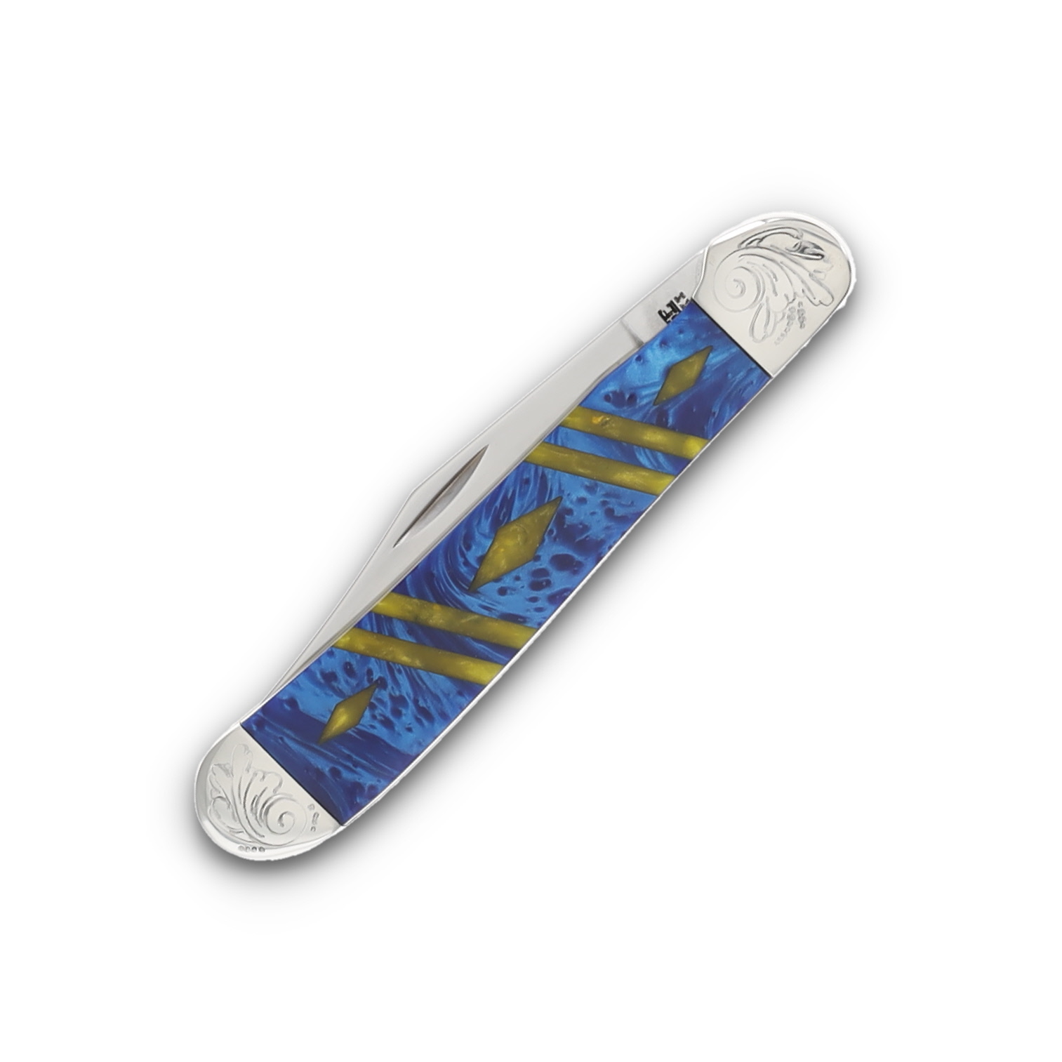 Case 2 Blade Copperhead Engraved Bolster Trapper Blue/Gold CA9249BLGDDE View 1
