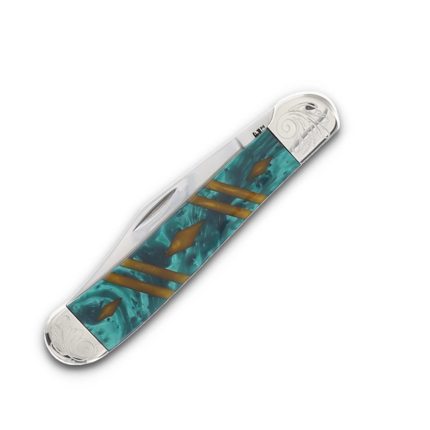 Case 2 Blade Copperhead Engraved Bolster Green/Gold Handle CA9249GNGLDDE View 4