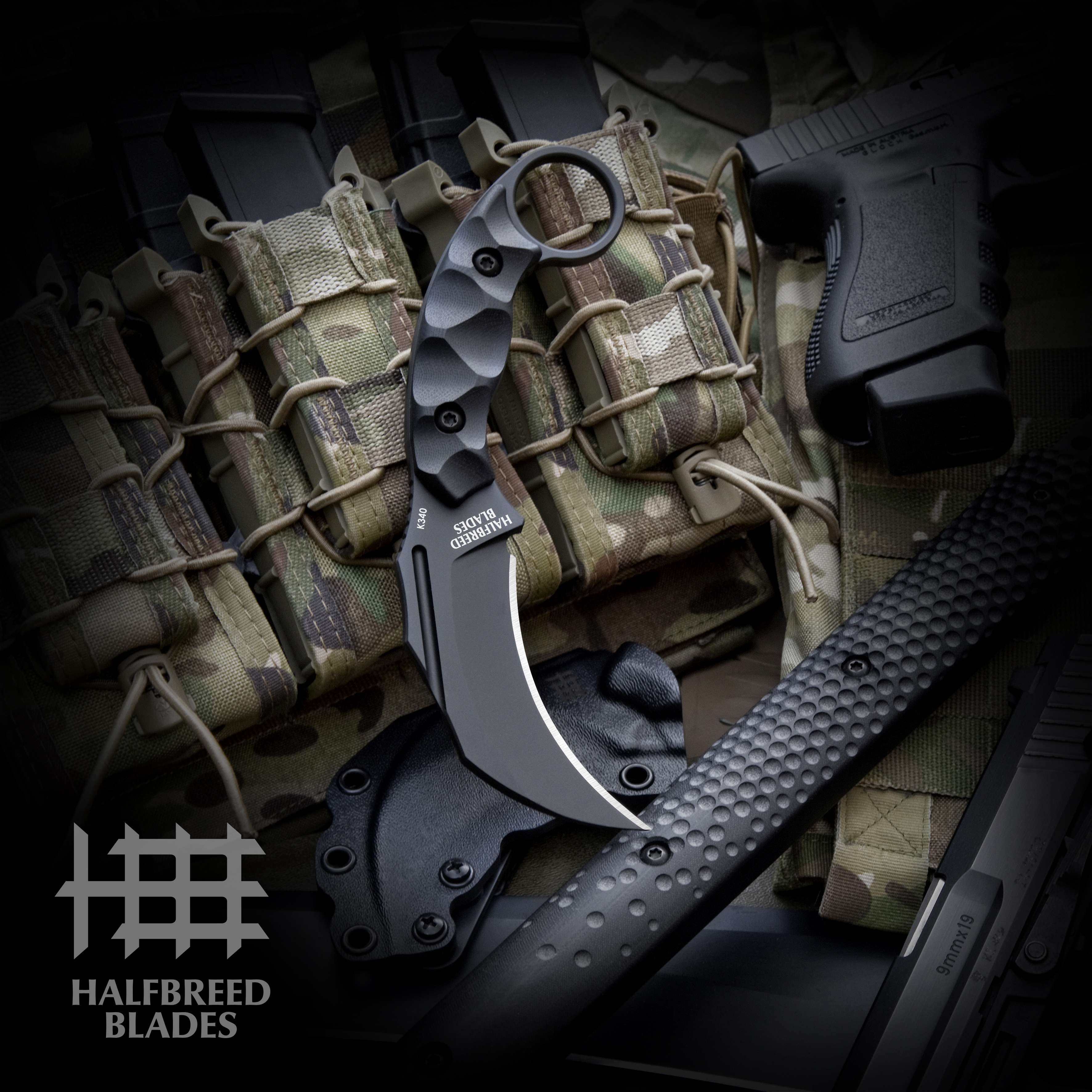 Halfbreed Blades Close Quarters Combat Talon Fixed Blade Plain Edge Black CQB02PBLKK340 View 5