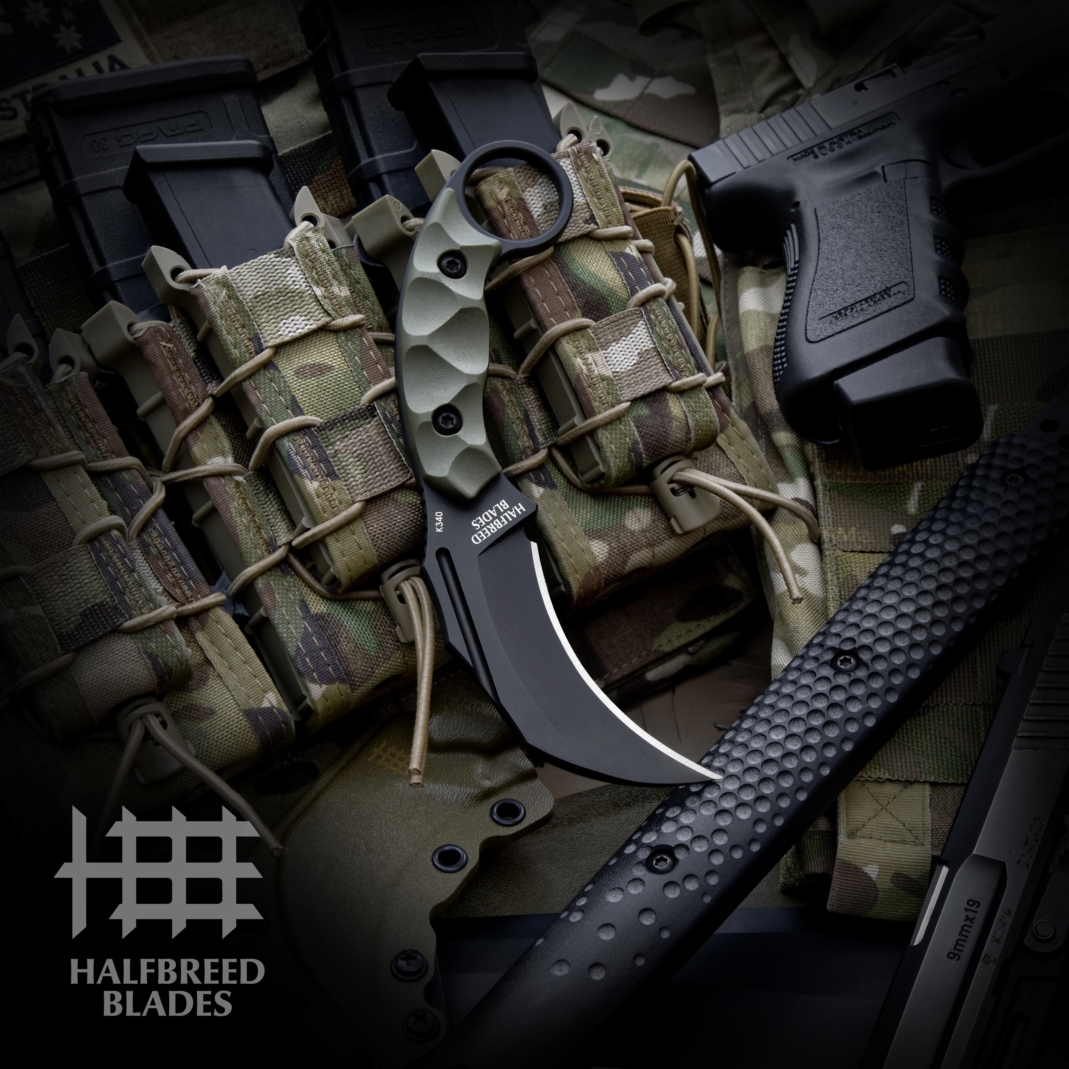 Halfbreed Blades Close Quarters Combat Talon Fixed Blade Plain Edge Ranger Green CQB02PODK340 View 7