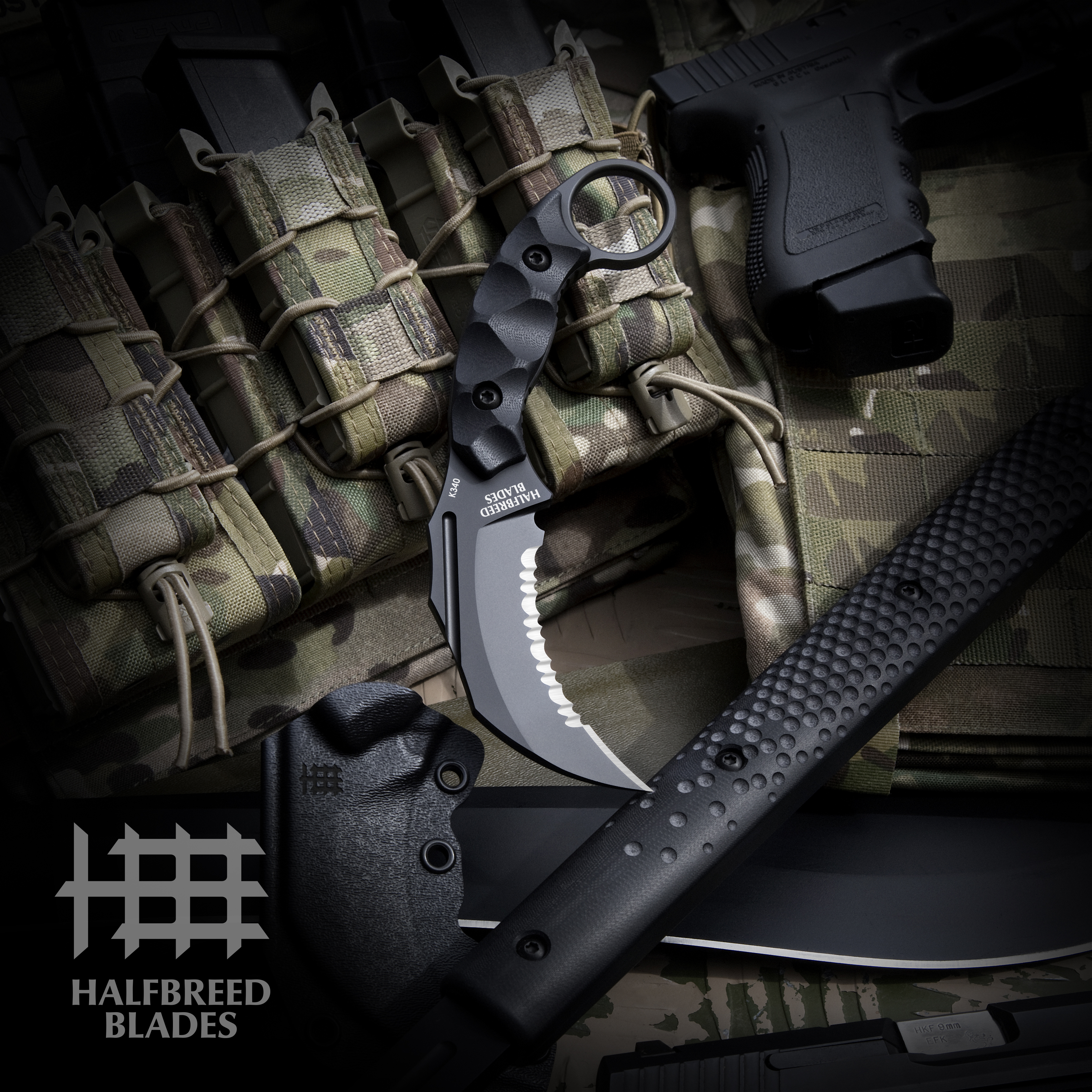 Halfbreed Blades Close Quarters Combat Talon Fixed Blade Partially Serrated Black CQB02PSBLKK340 View 7