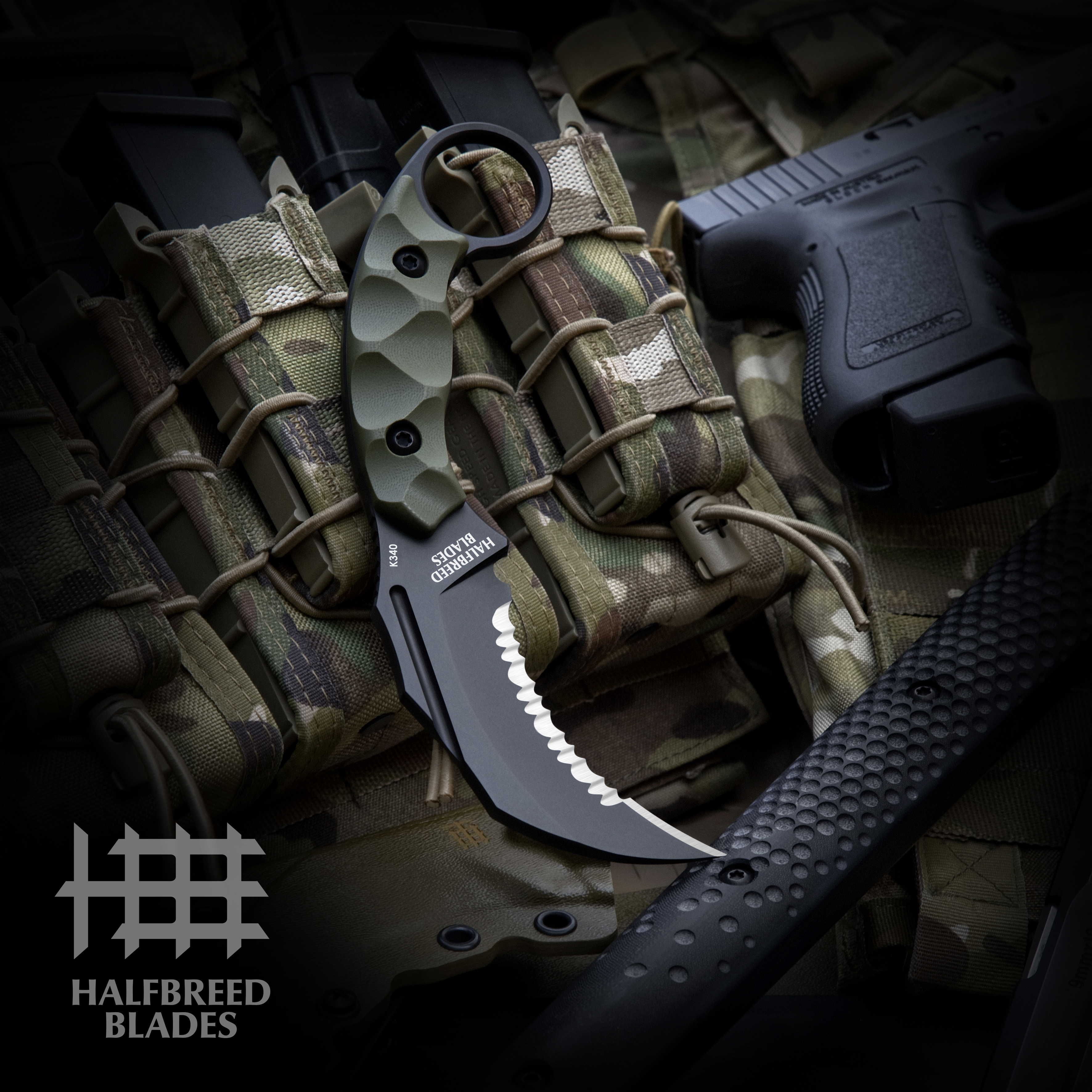 Halfbreed Blades Close Quarters Combat Talon Fixed Blade Partially Serrated Ranger Green CQB02PSODK340 View 7