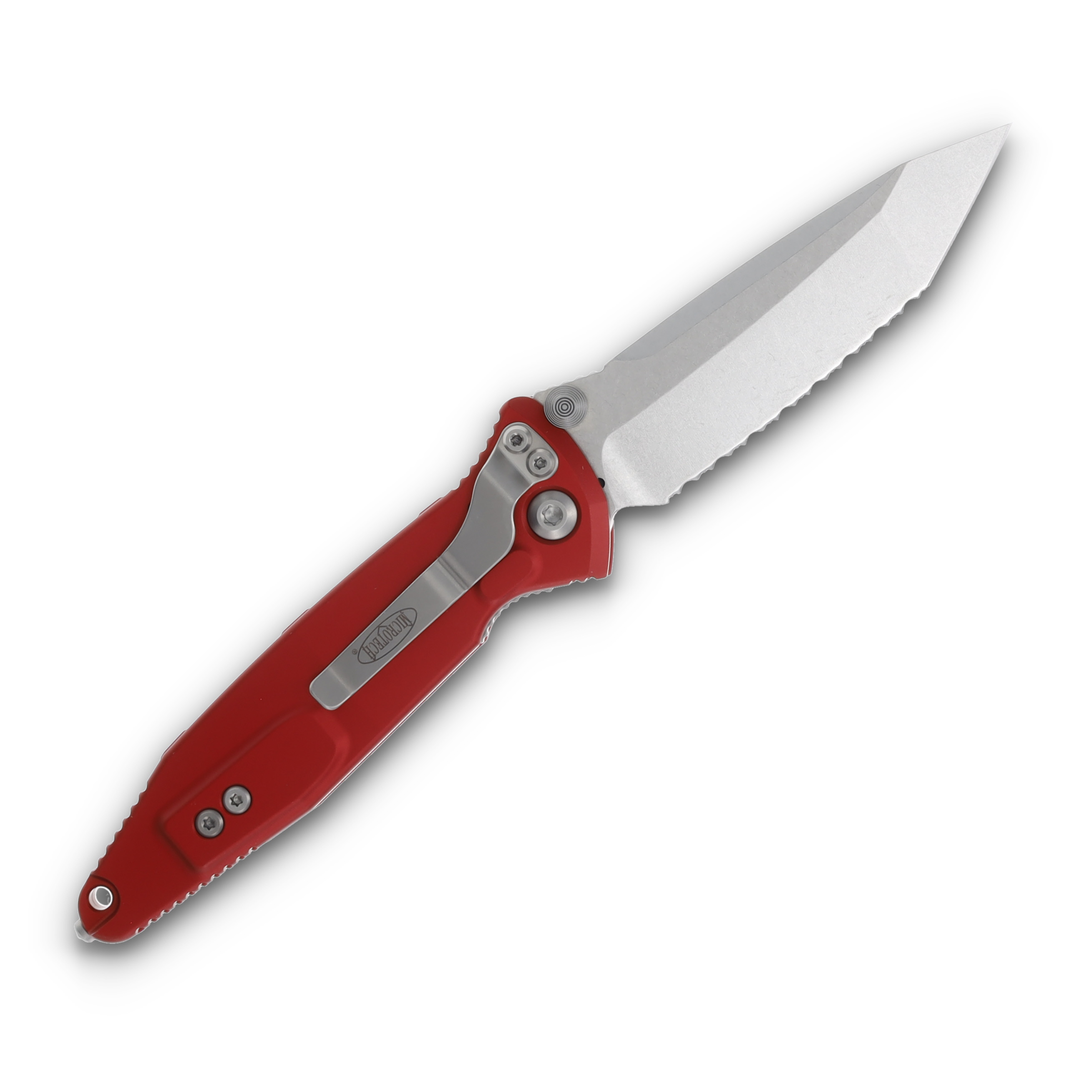 Microtech Socom Elite T/E Stonewash Full Serrated Red Aluminum AUMT16112RD View 2