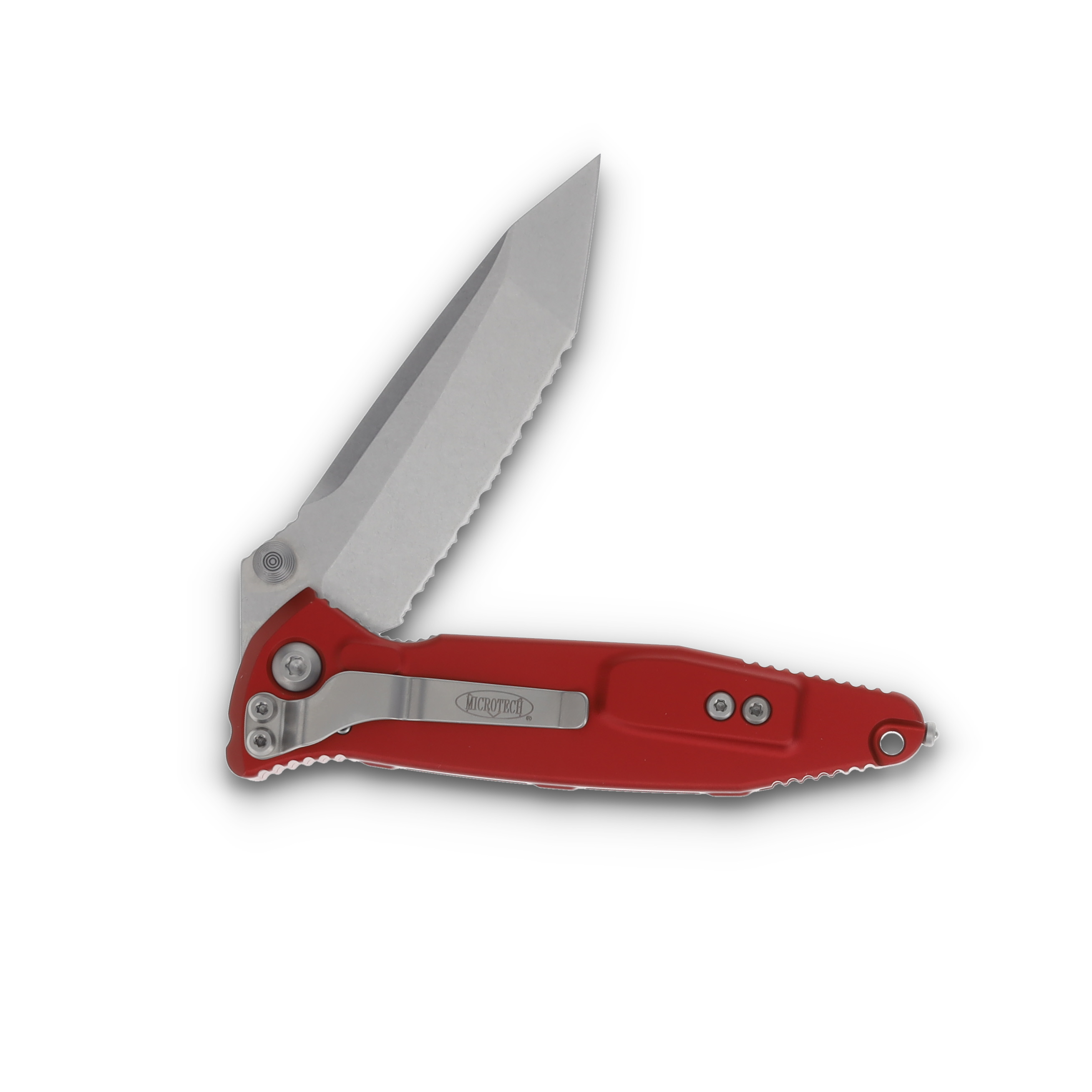Microtech Socom Elite T/E Stonewash Full Serrated Red Aluminum AUMT16112RD View 4