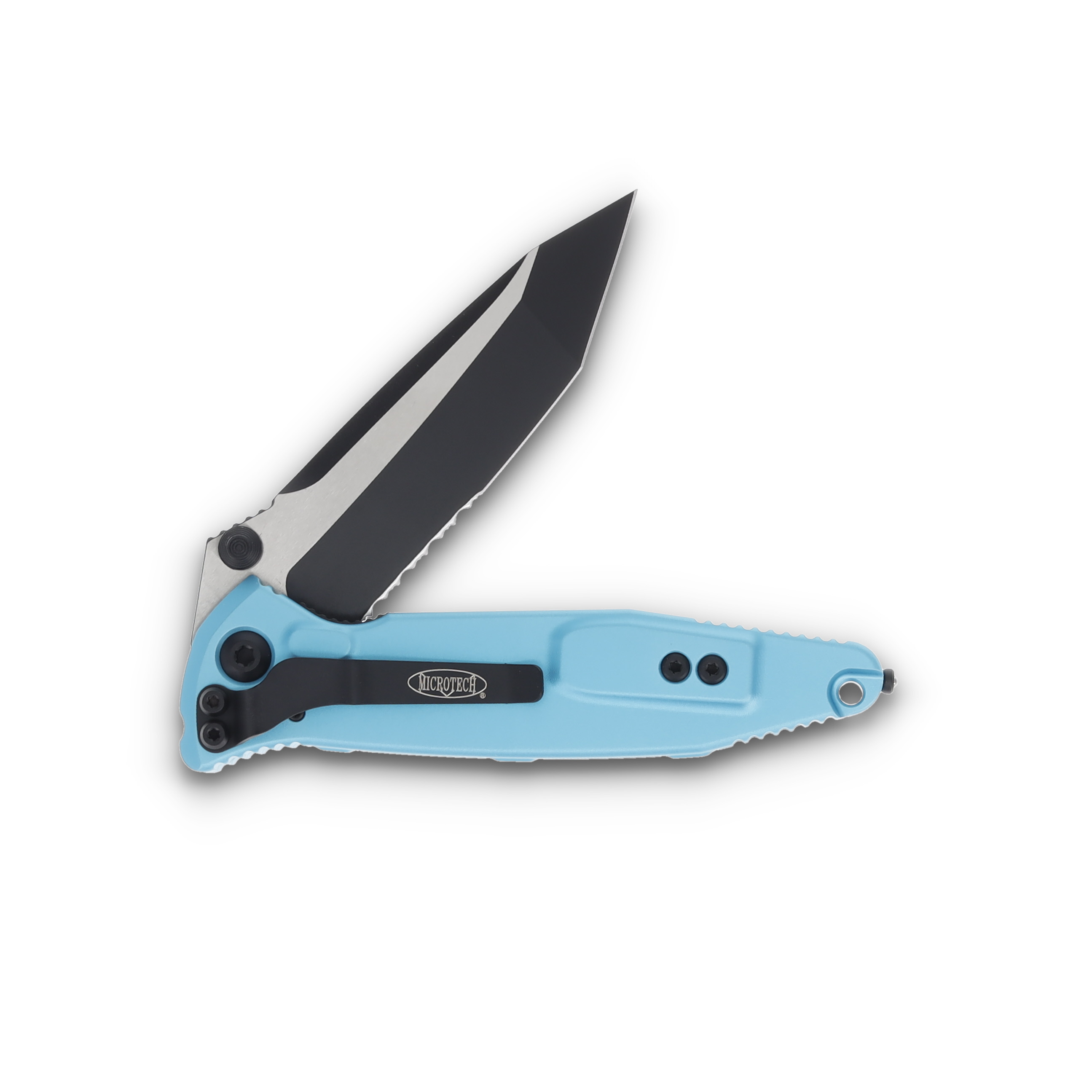 Microtech Socom Elite T/E Black Partial Serrated Turquoise Aluminum AUMT1612TQ View 4