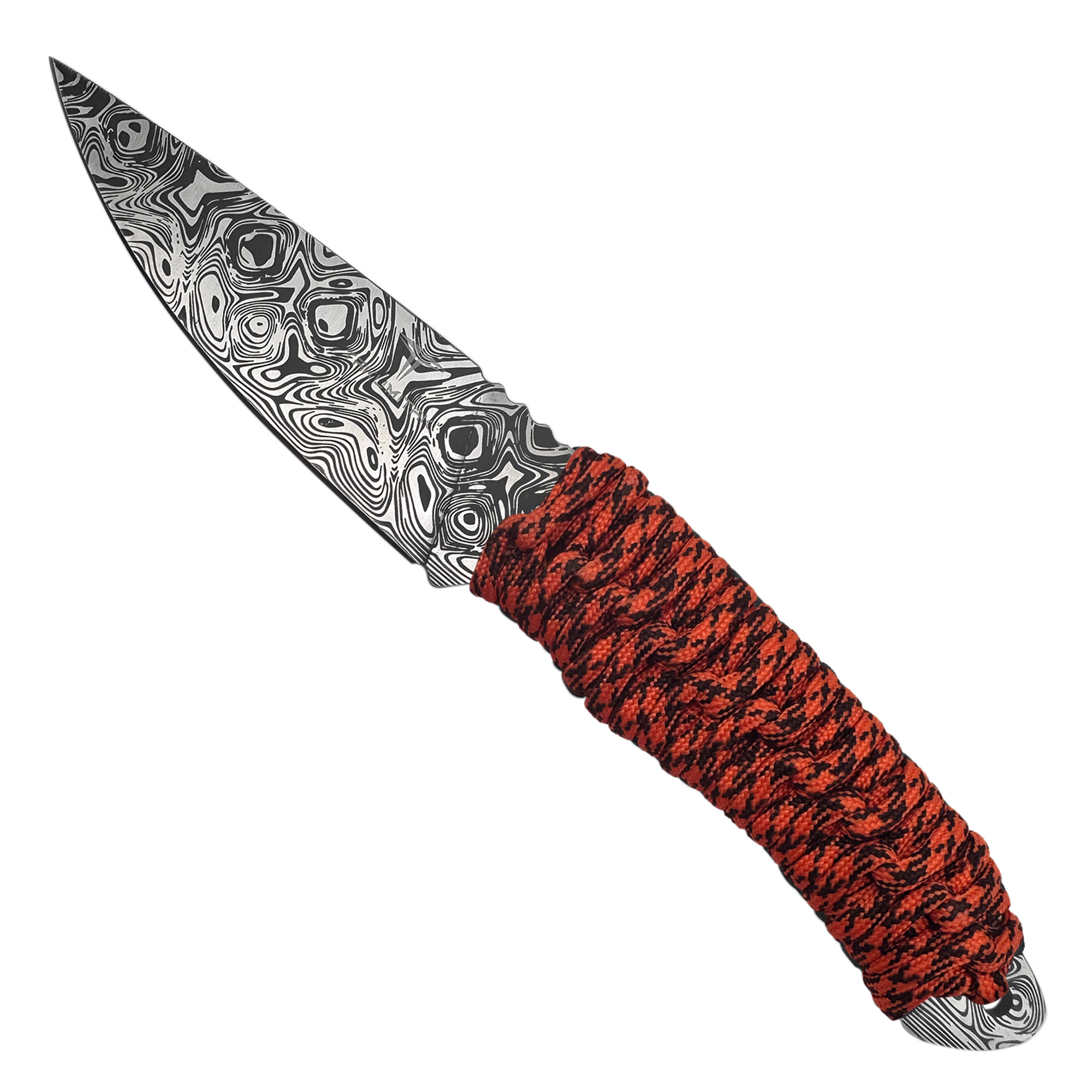Takumitak Nighthawk Orange Paracord Wrapped Handle Damascus Acid Etched 3Cr13 Blade TKF101OR-CS View 1