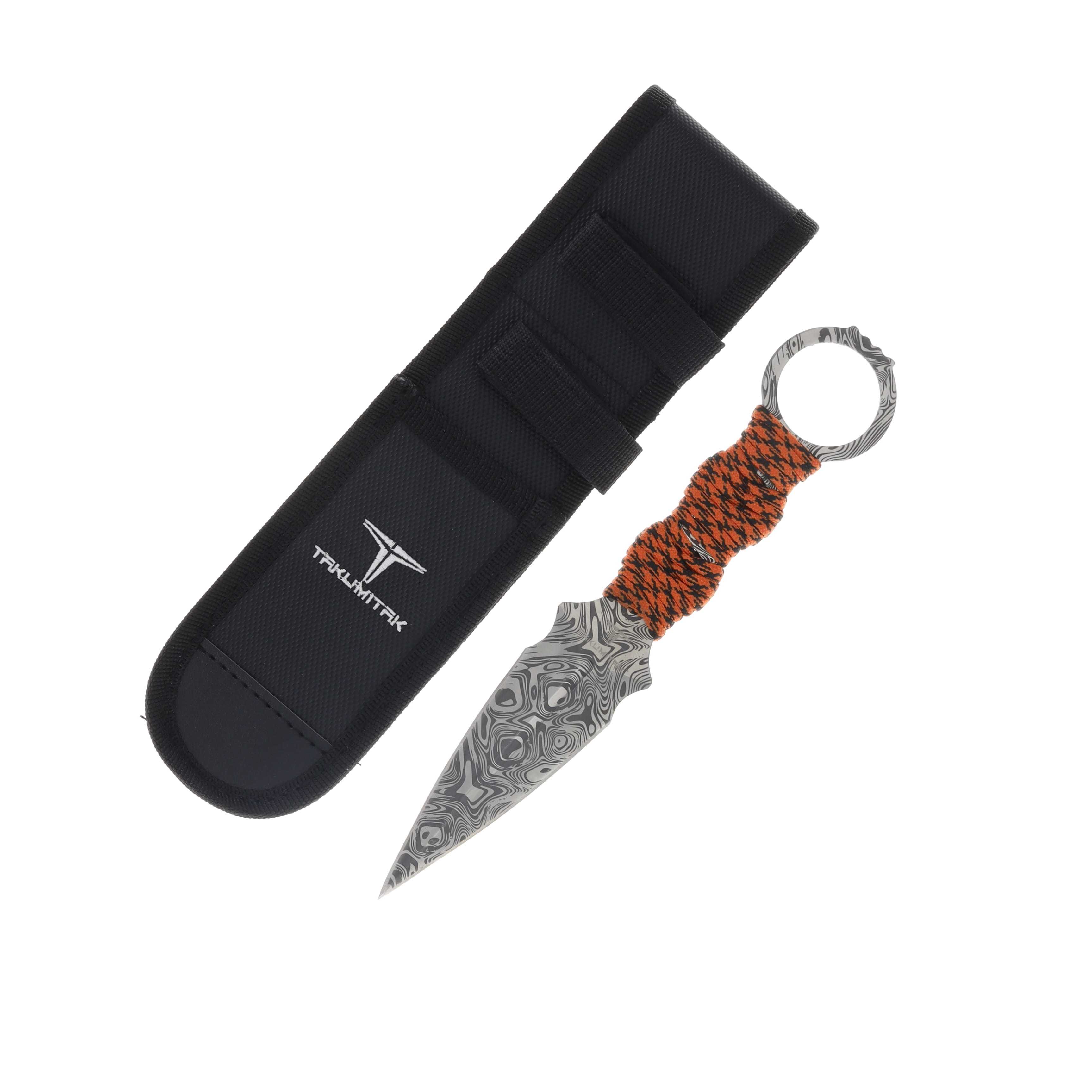 Takumitak Defender Orange Paracord Wrapped Handle Damascus Acid Etched 3Cr13 Blade TKF102OR-CS View 1