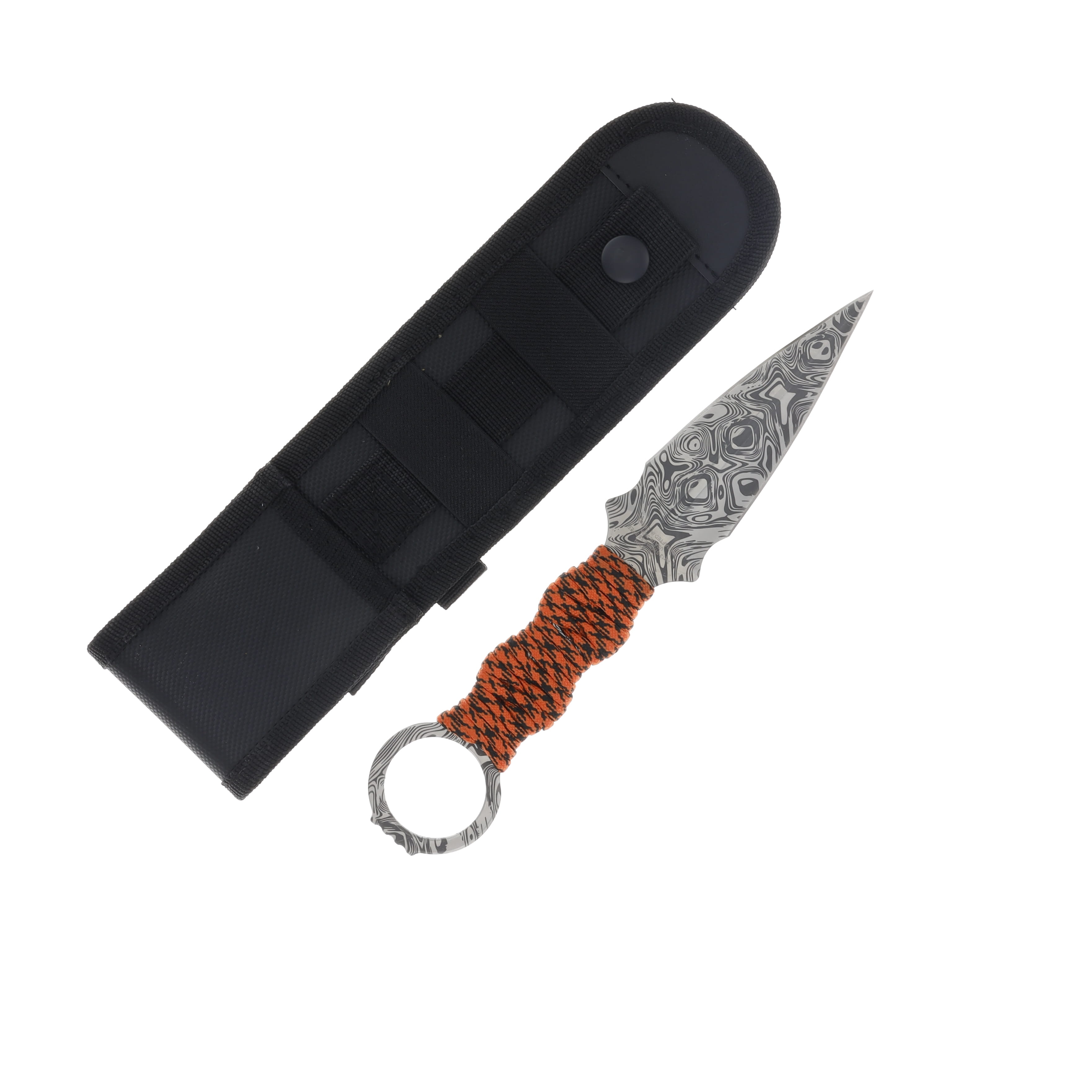 Takumitak Defender Orange Paracord Wrapped Handle Damascus Acid Etched 3Cr13 Blade TKF102OR-CS View 2