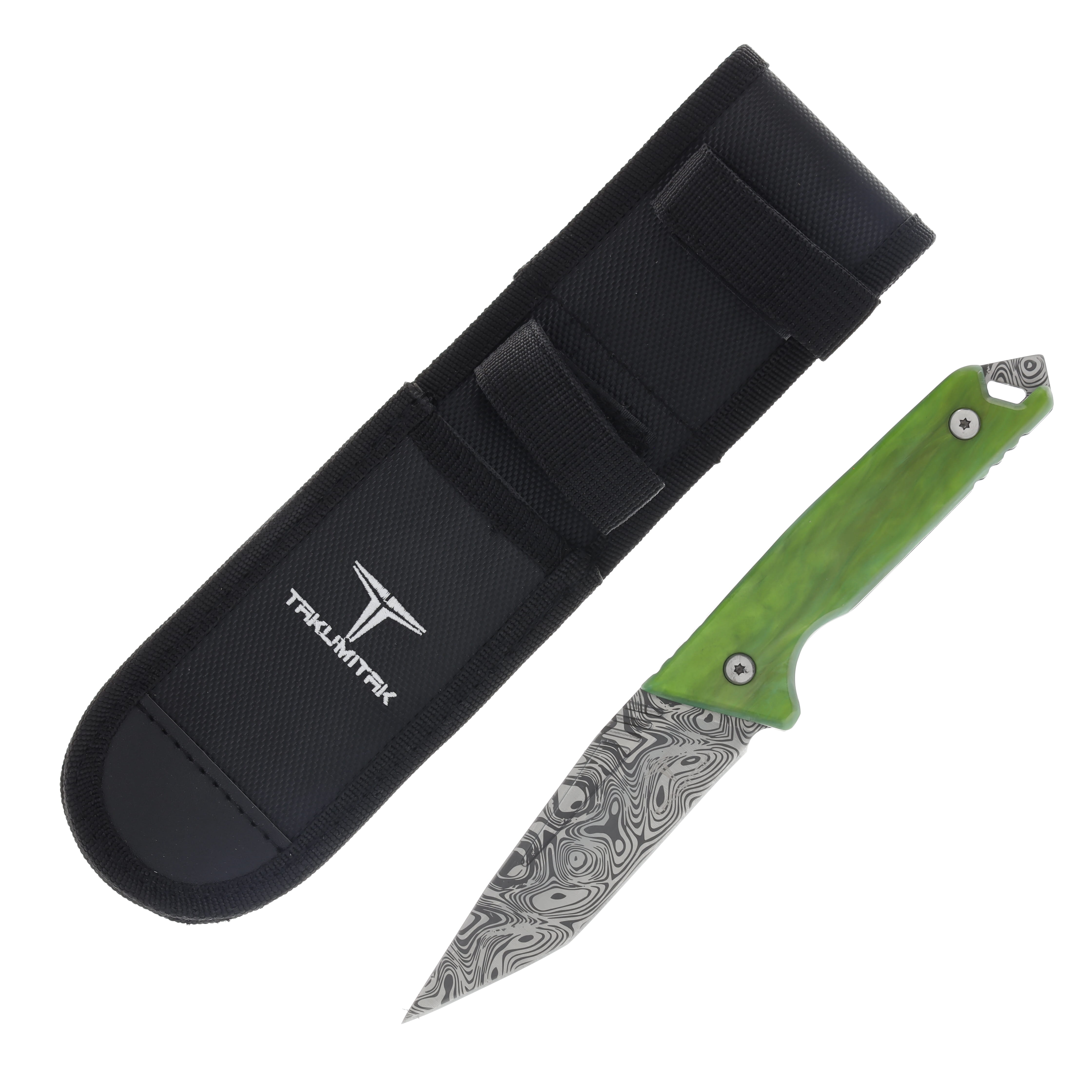 Takumitak Bloodstrike Green Glow Resin Handle Damascus Acid Etched 3Cr13 Tanto Blade TKF501GN-CS View 1