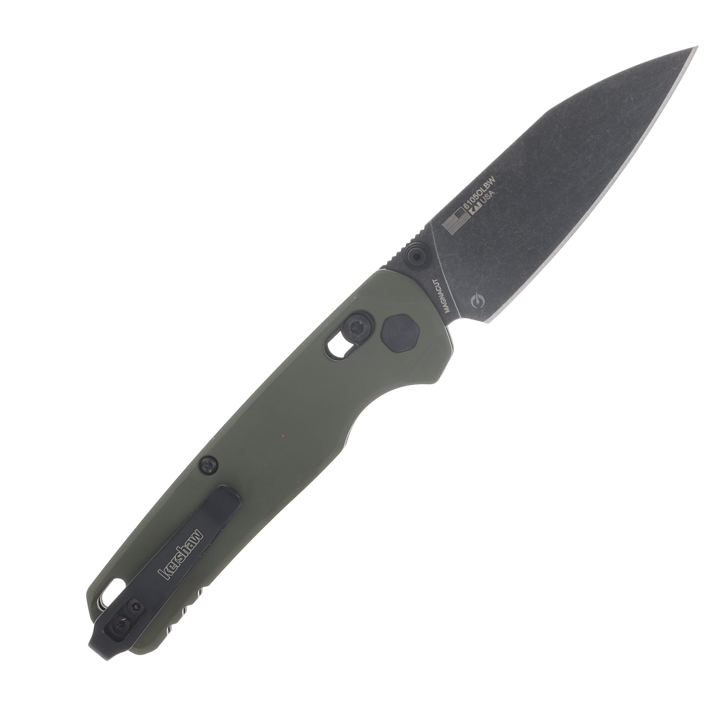 Kershaw Bel Air Duralock KVT Folding Knife CPM-Magnacut Blackwashed Drop Point Blade OD Green Cerakote Aluminum Handle KS6105OLBW View 2