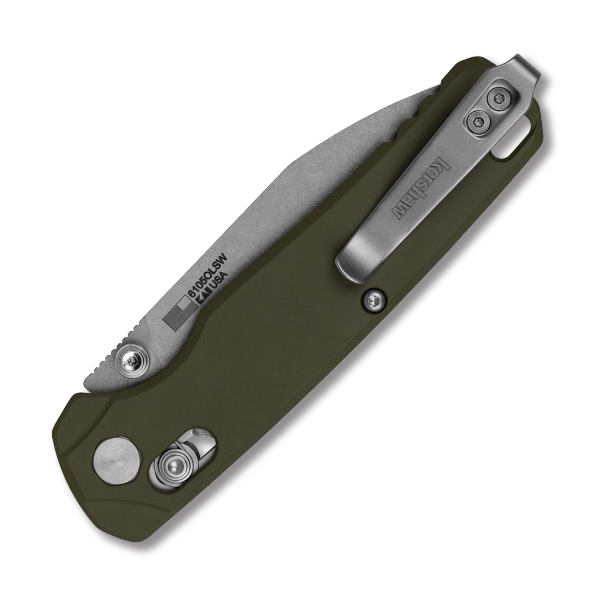 Kershaw Bel Air Duralock KVT Folding Knife CPM-Magnacut Stonewashed Drop Point Blade OD Green Cerakote Aluminum Handle KS6105OLSW View 2