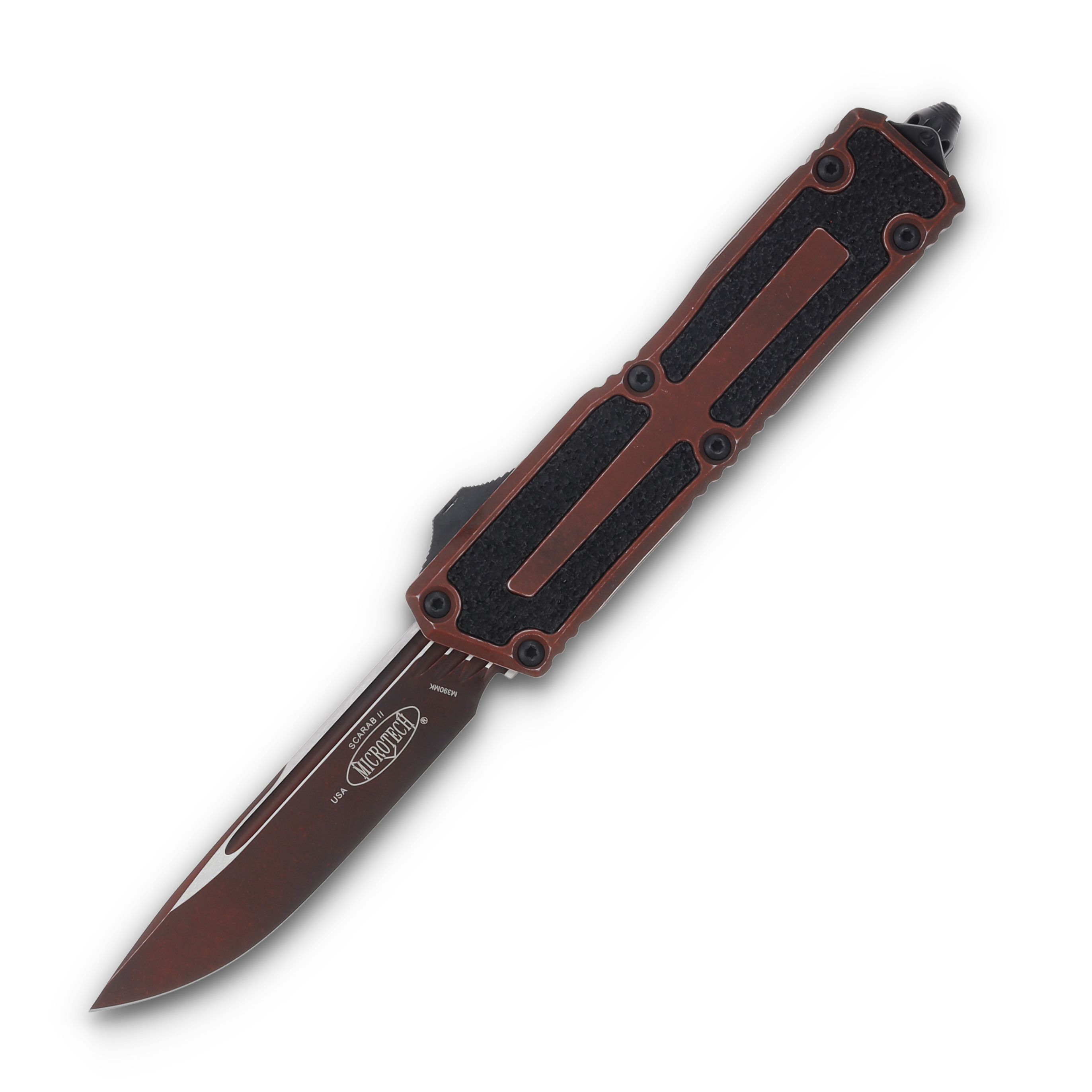 Microtech Scarab II Gen III Auto OTF Weathered Crimson 3.95in Drop Point Blade AUMT12781WCN View 1