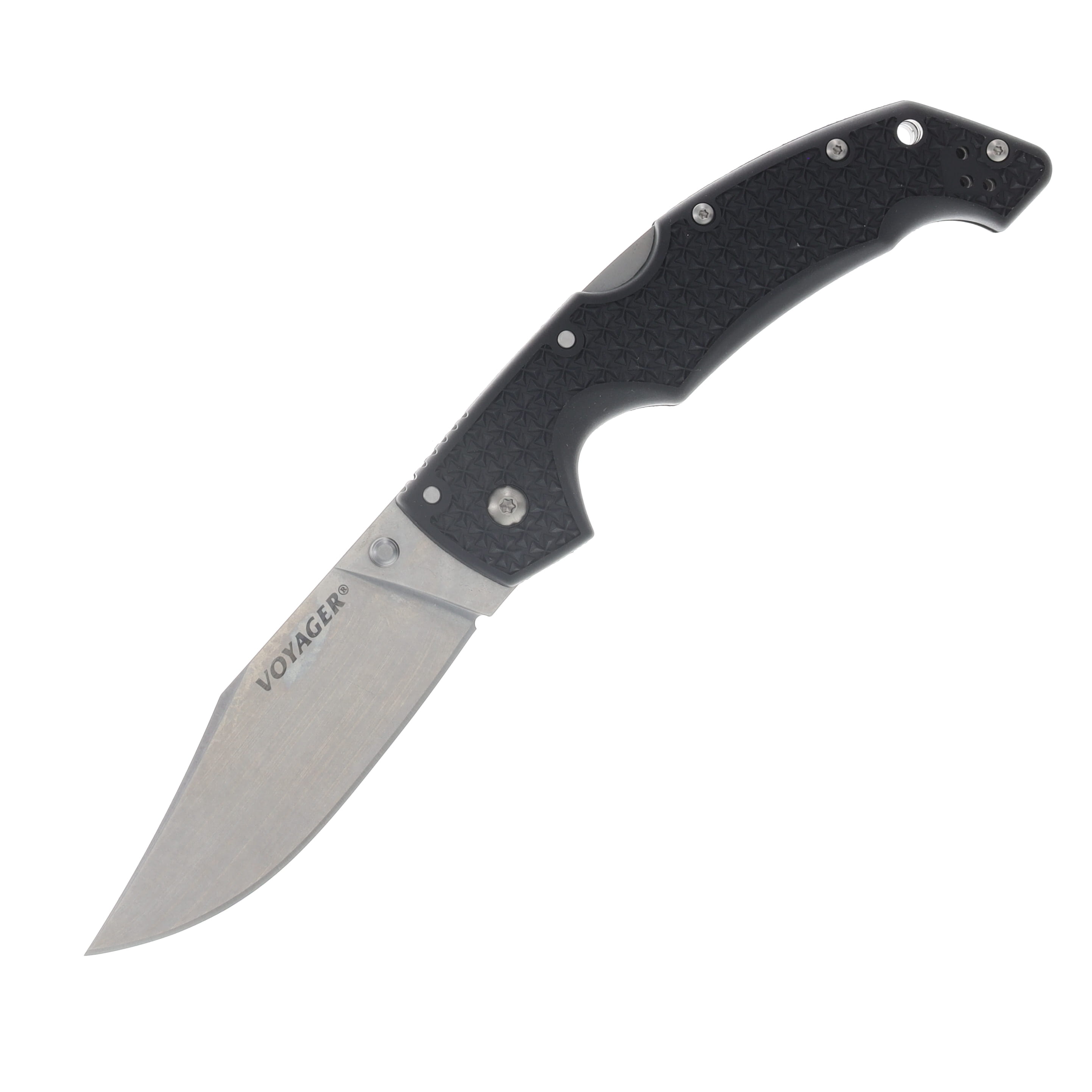 Cold Steel Large Voyager Folding Knife 4in Plain Stonewash Clip Point CS29AC View 1