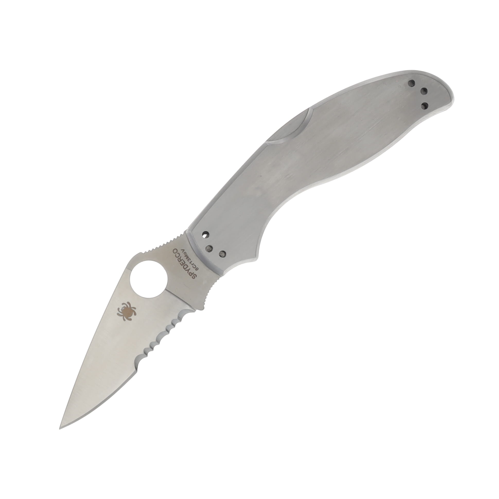 Spyderco UpTern Folding Knife Satin 2.82in Part Serr Satin Clip Point SPC261PS View 1