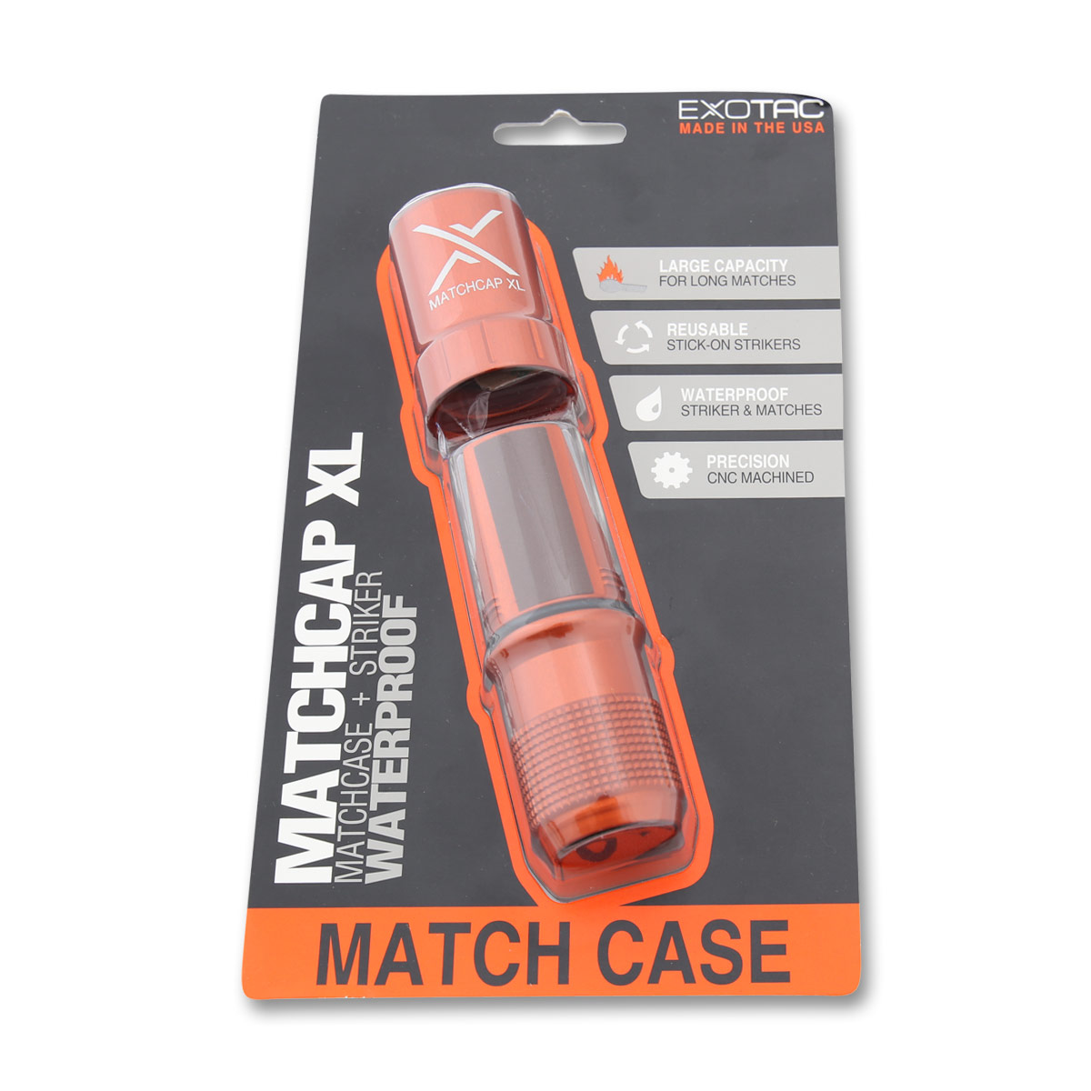 Exotac Orange Machcap XL Match Case and Striker 004100ORG View 6