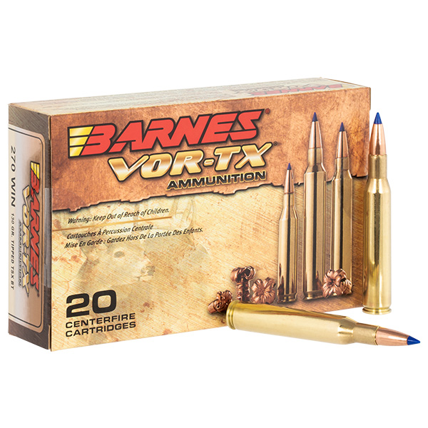 Barnes Bullets VOR-TX 270 Winchester Rifle Ammunition 20 Rounds Brass Centerfire 130 Grain Barnes Tipped TSX BT BB270W1 View 1