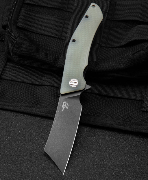 Bestech Knives Cubis Natural Jade 3.15in Plain Black Stonewash Cleaver BG42E View 5