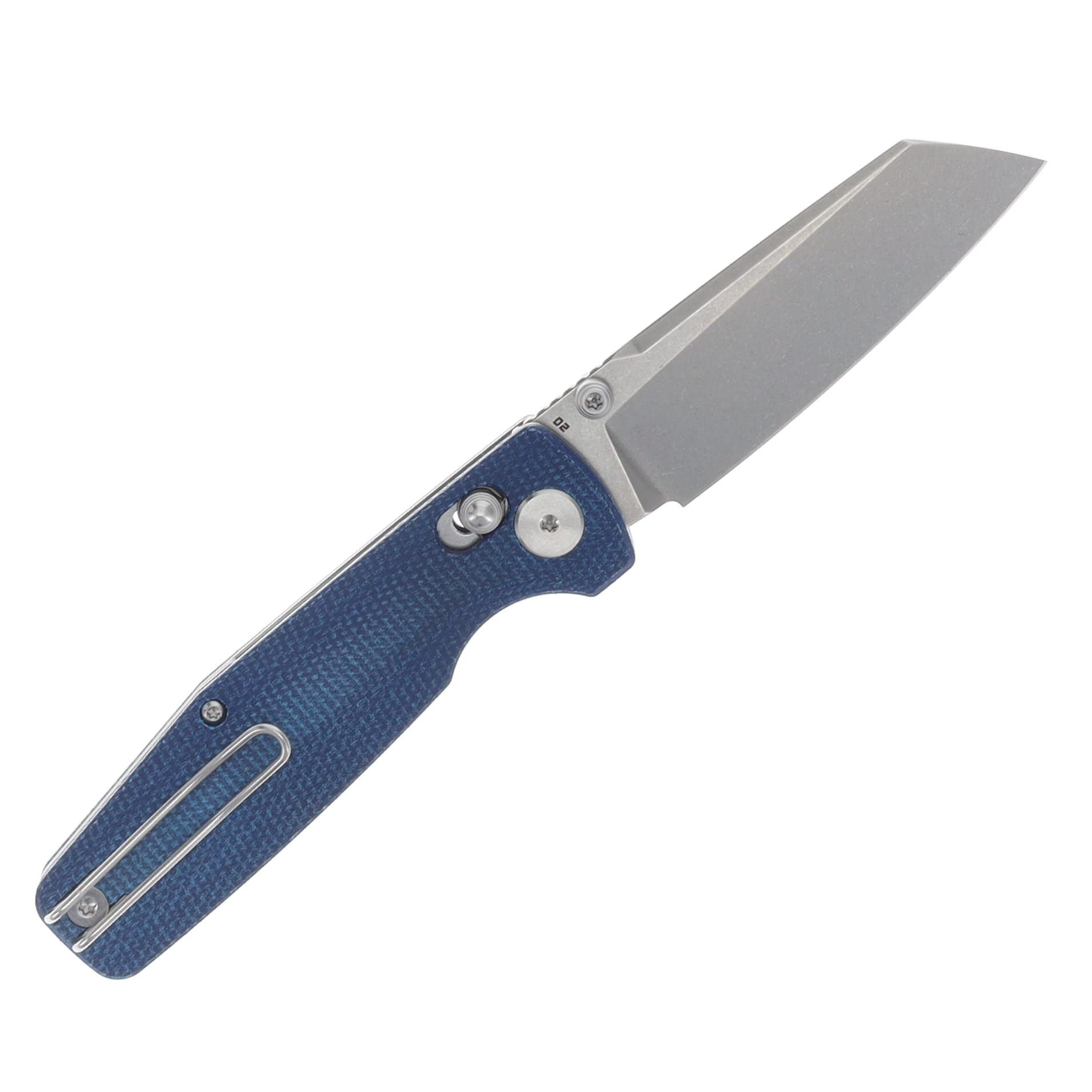 Bestech Knives Slasher Folding Knife Stonewash D2 Sheepsfoot/Blue Canvas Micarta BG43C-1 View 2