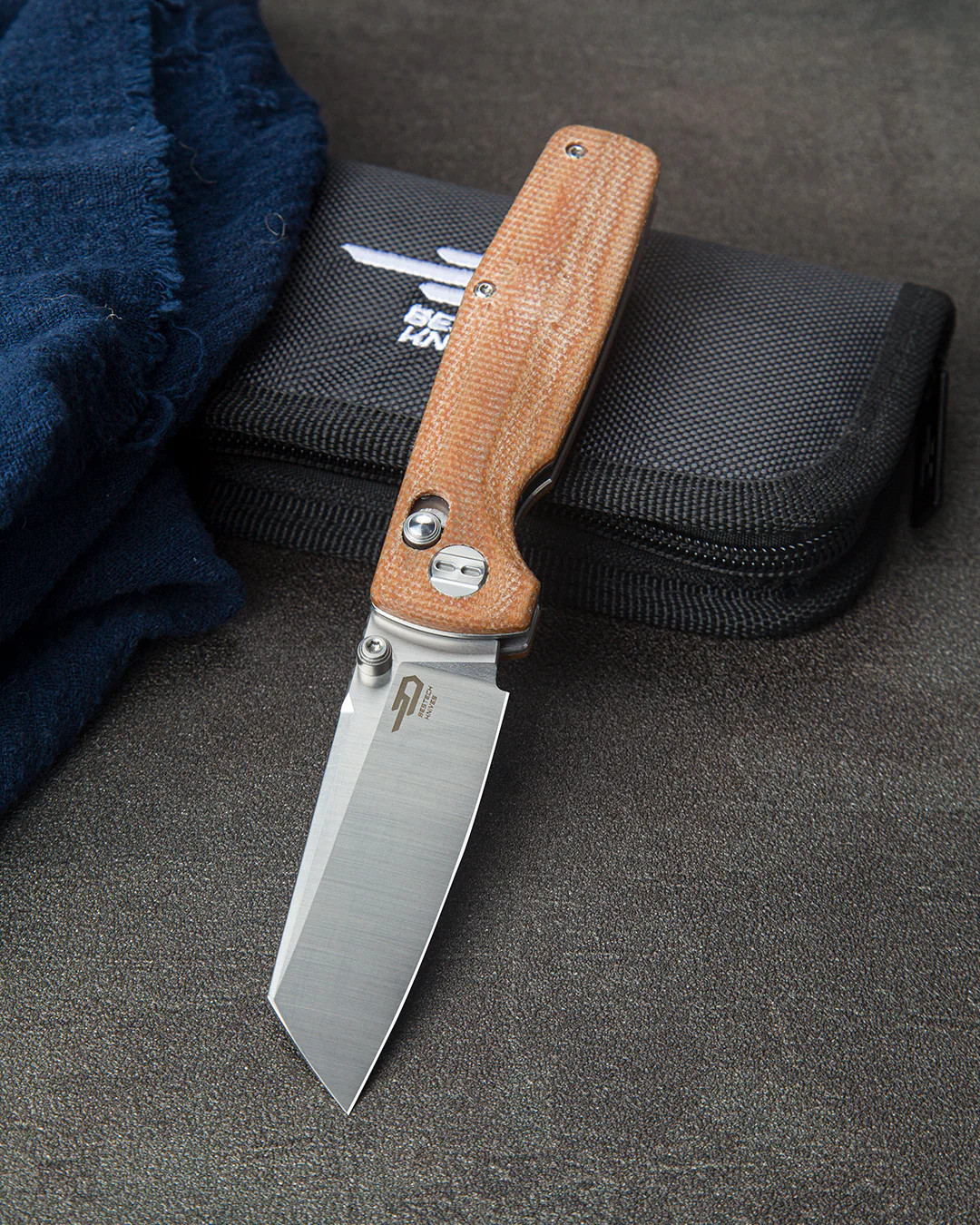 Bestech Knives Slasher Folding Knife Satin D2 Cleaver/Natural Micarta BG43D View 5