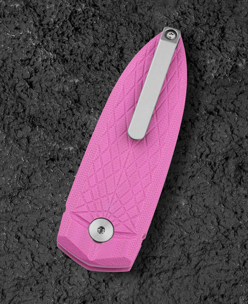 Bestech Knives Ququ Button Lock Folding Knife Satin 14C28N/Pink G-10 BG57A-2 View 2