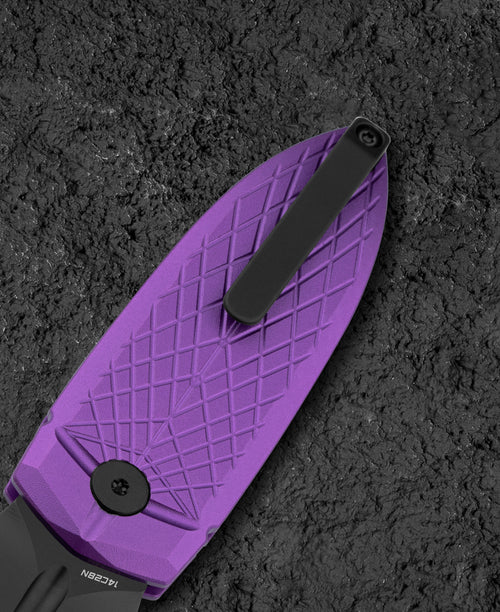 Bestech Ququ Button Lock Folding Knife Black DLC/Purple Aluminum BG57B-5 View 2