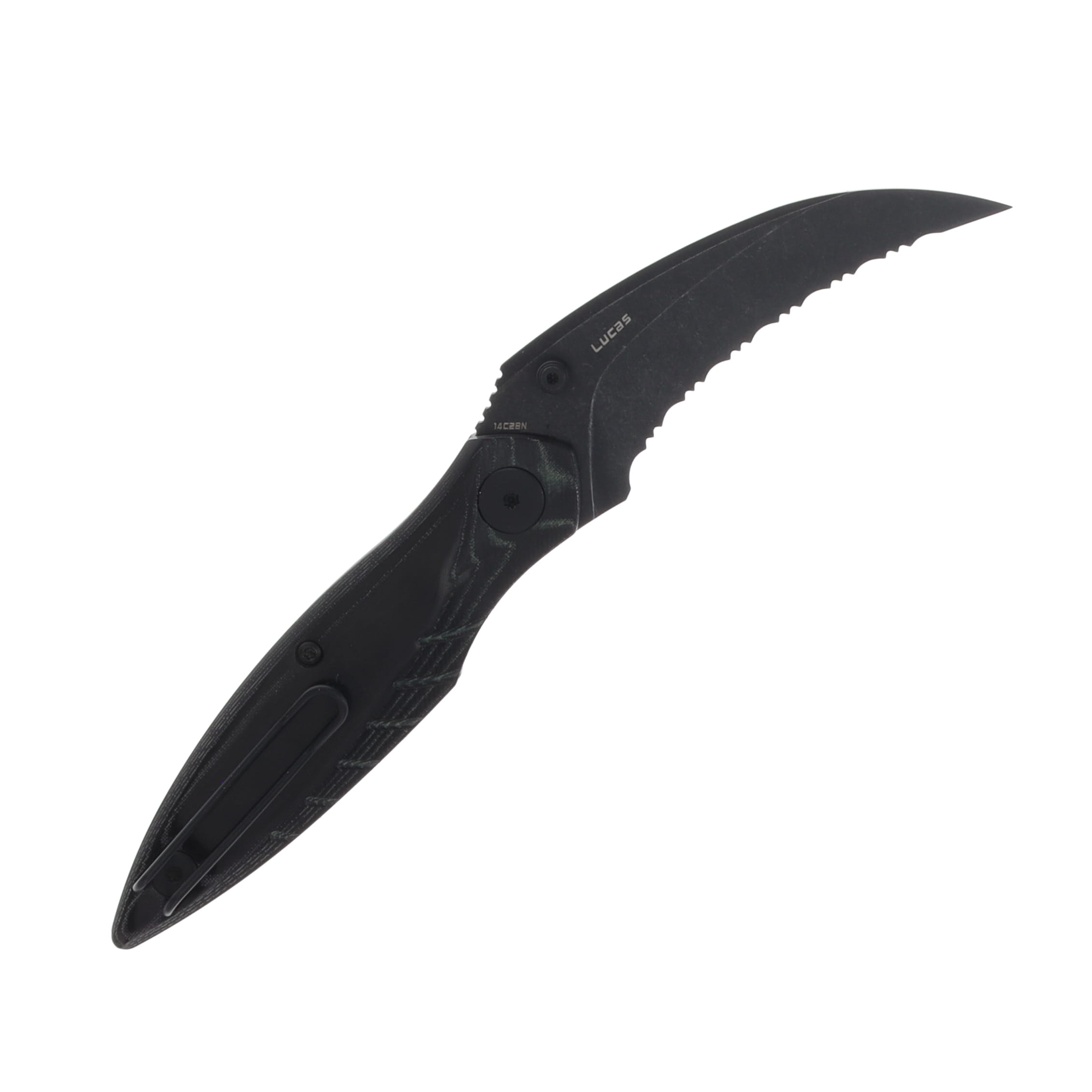 Bestech Knives Mantidae Folding Knife Black Stonewash Serrated 14C28N Hawkbill/Black Micarta BG60F View 2