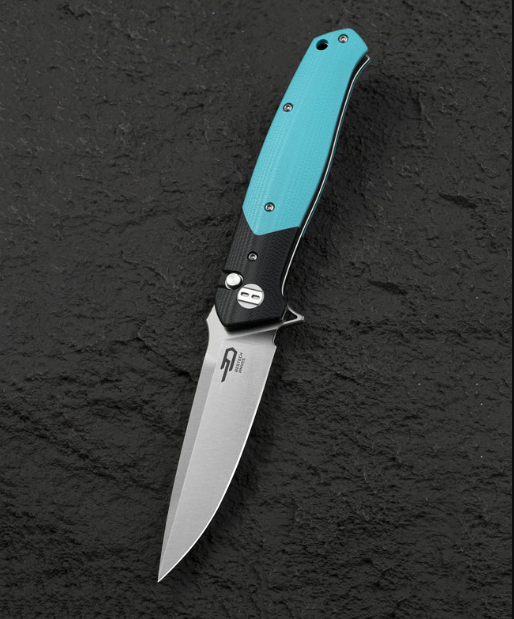 Bestech Knives Swordfish Light Blue - Black 3.94in Plain Satin Drop Point BG62F View 1