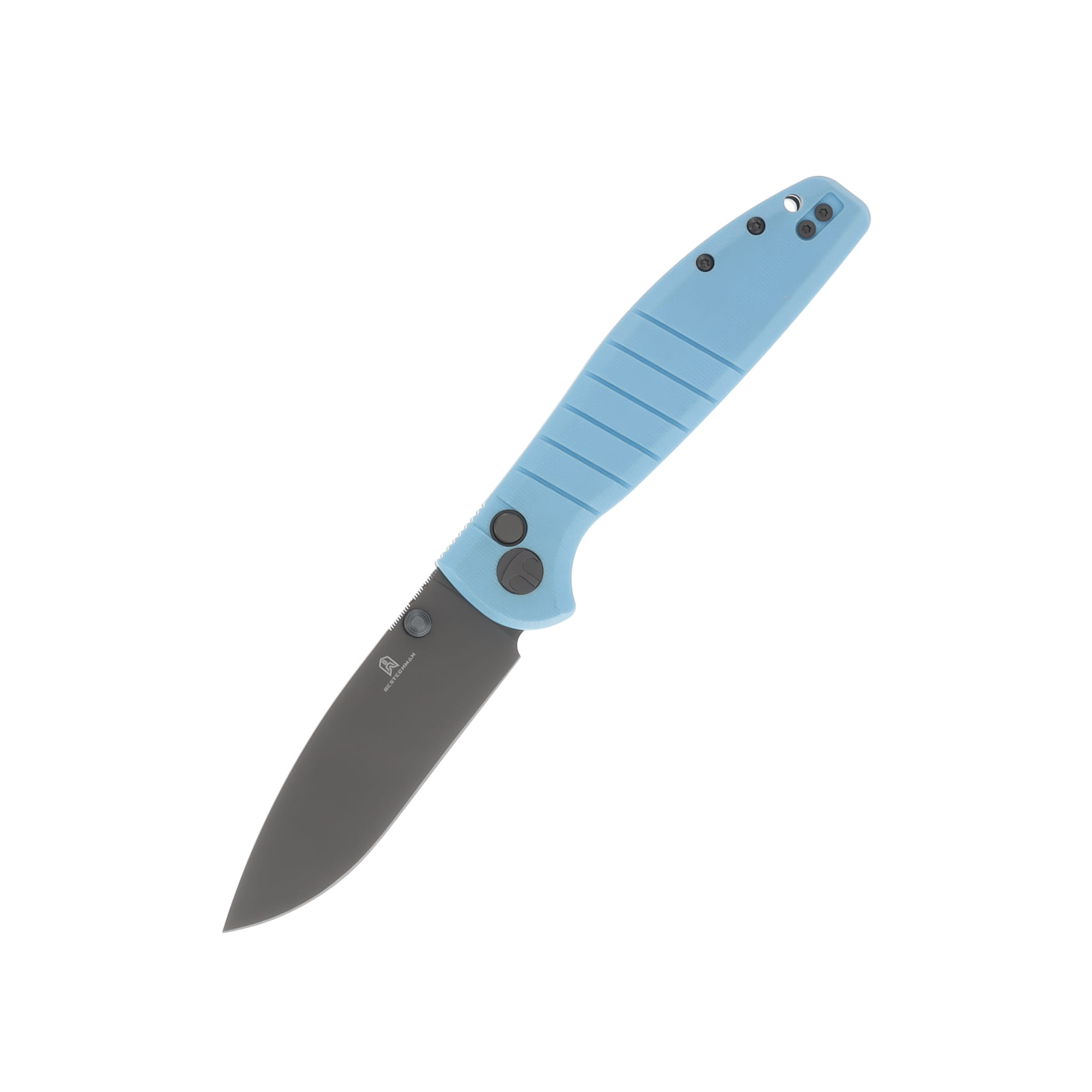Bestechman Goodboy Folding Knife Blue G10 Handle Grey DLC Drop Point Blade BMK04C View 1