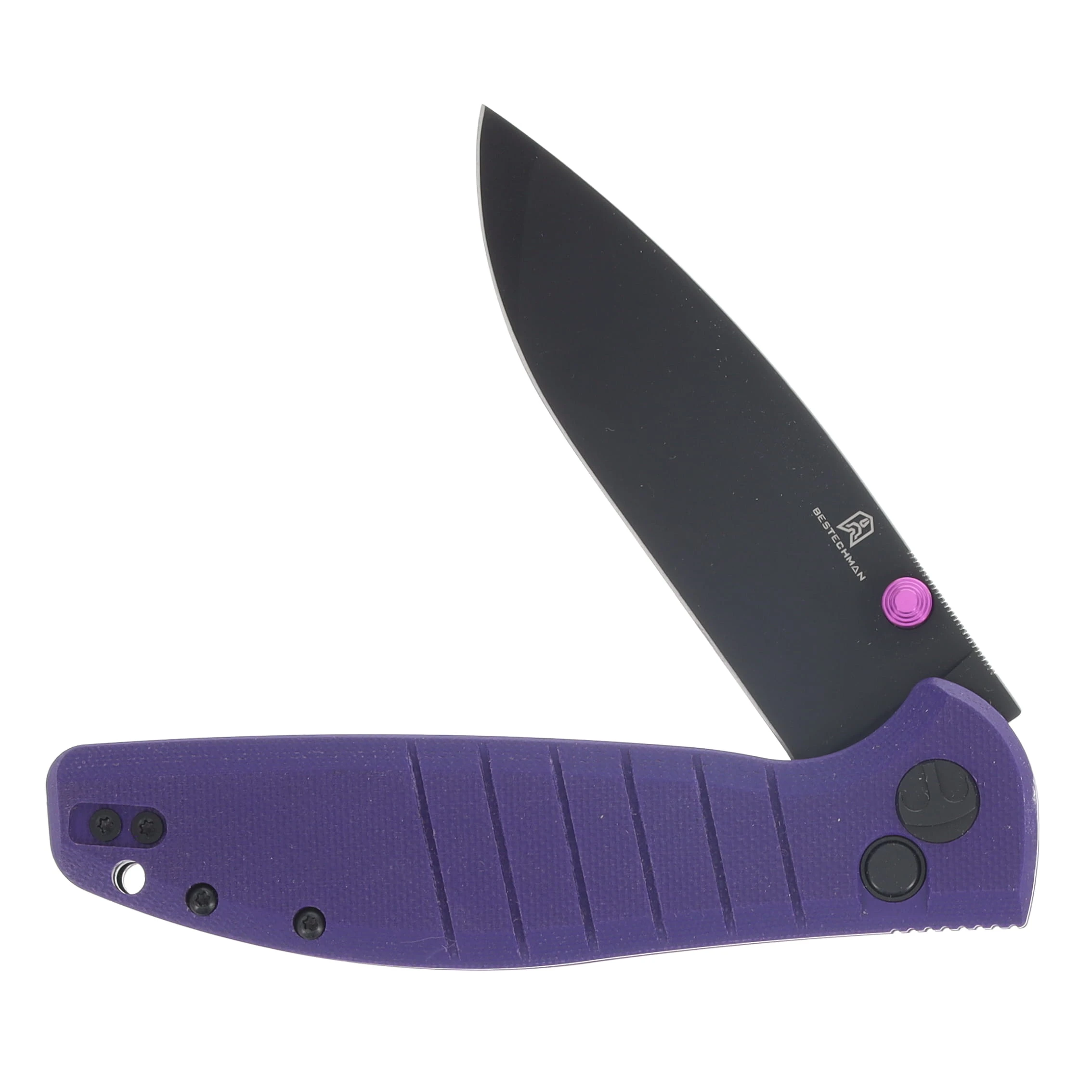 Bestech Knives Bestechman Goodboy Purple G10 3.54in Black DLC Drop Point BMK04F View 4
