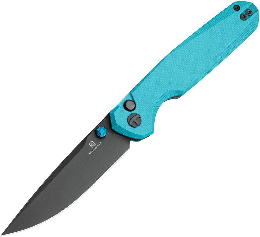 Bestech Knives Bestechman Velix Tiffany Blue 3.31in Plain Gray PVD Drop Point BMK07D View 1