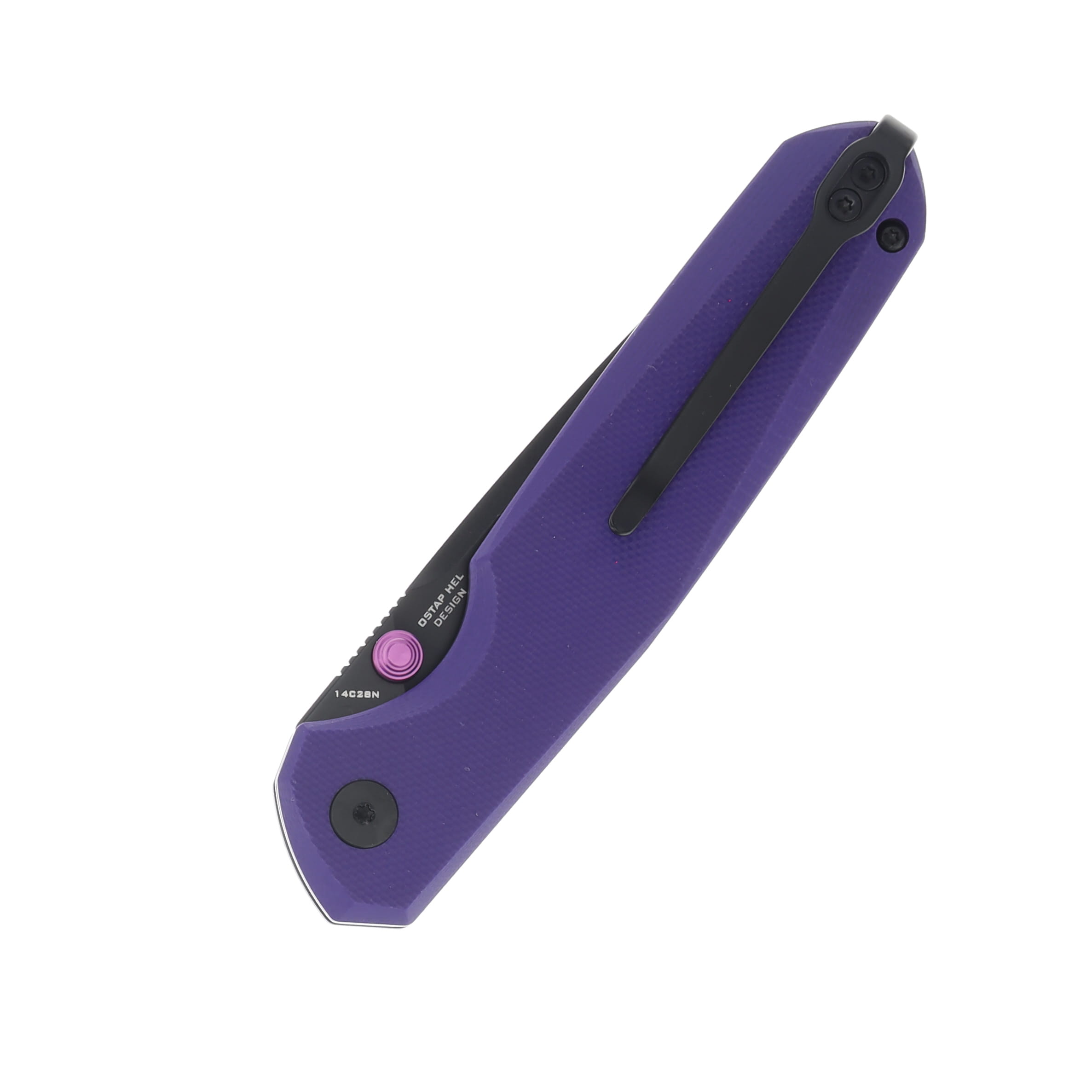 Bestechman Velix Folding Knife Purple G10 3.32in Black PVD Drop Point Blade BMK07F View 2