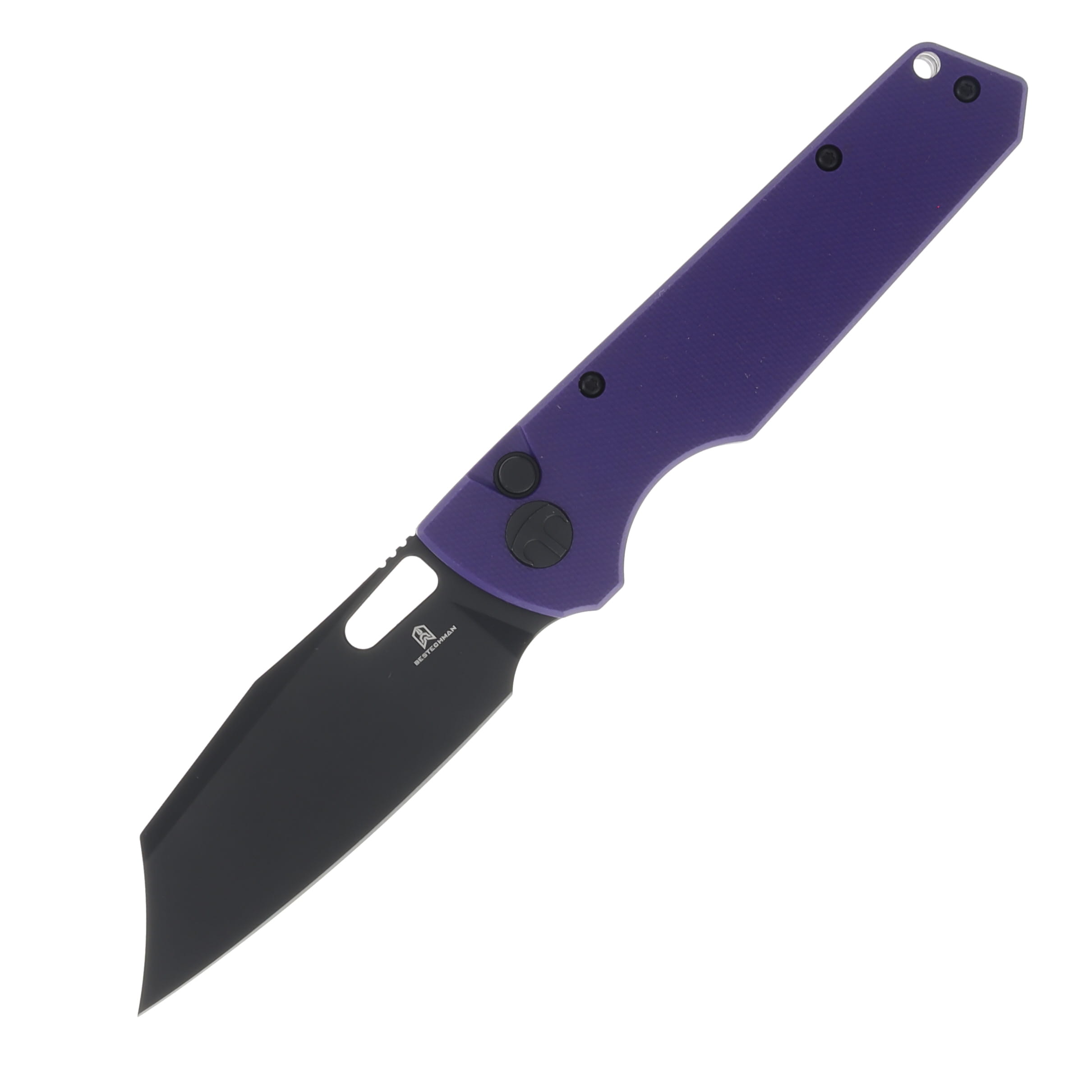 Bestechman Guardian Folding Knife Purple G10 3.21in Black PVD Blade BMK11H View 1