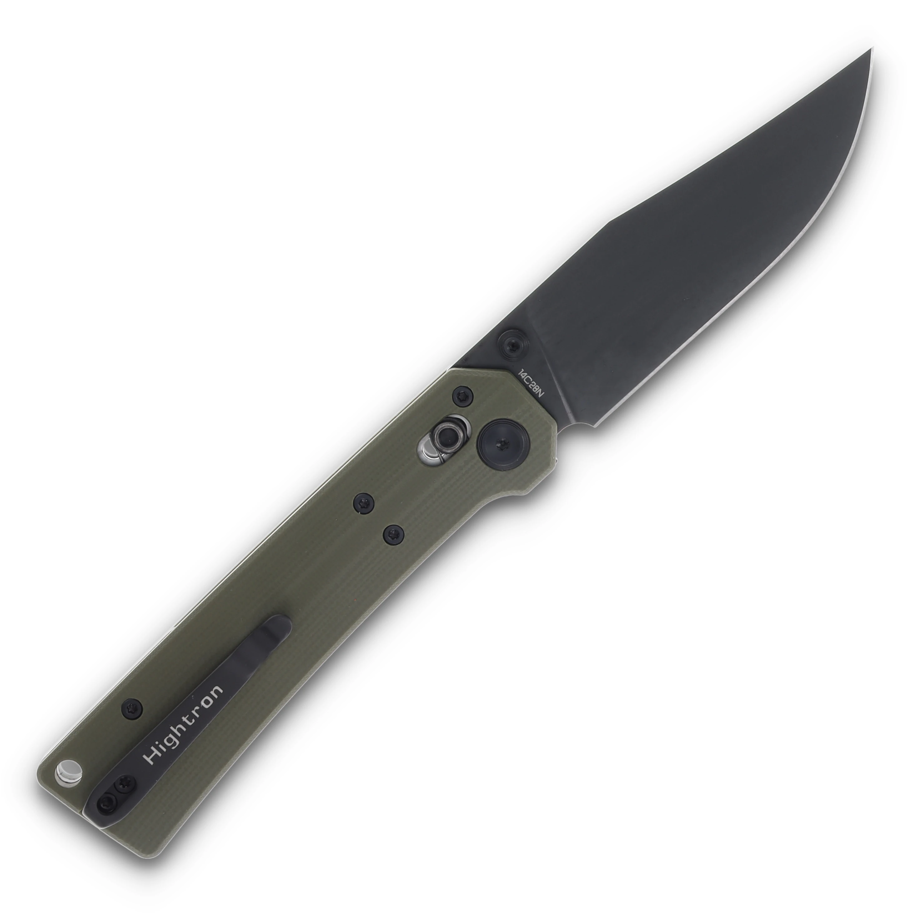 Hightron Knives Pathwright OD Green  3.54in Plain Black PVD Clip Point HK03GRN View 2